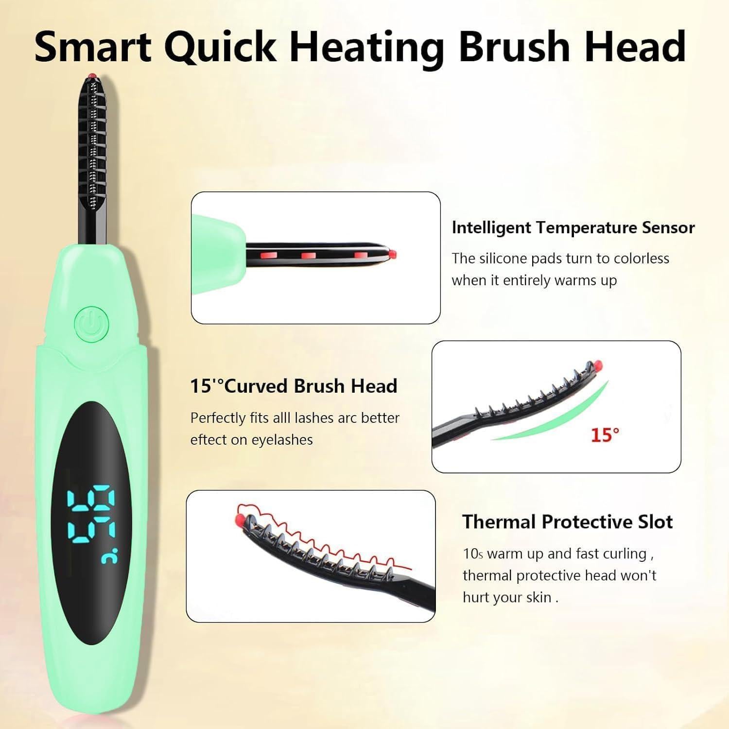 Rizador de Pestañas Eléctrico Acavado Verde, 3 Temperaturas