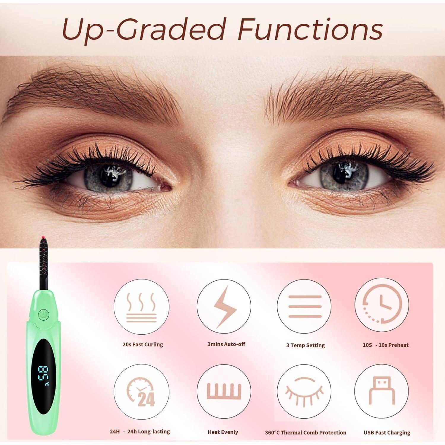Rizador de Pestañas Eléctrico Acavado Verde, 3 Temperaturas