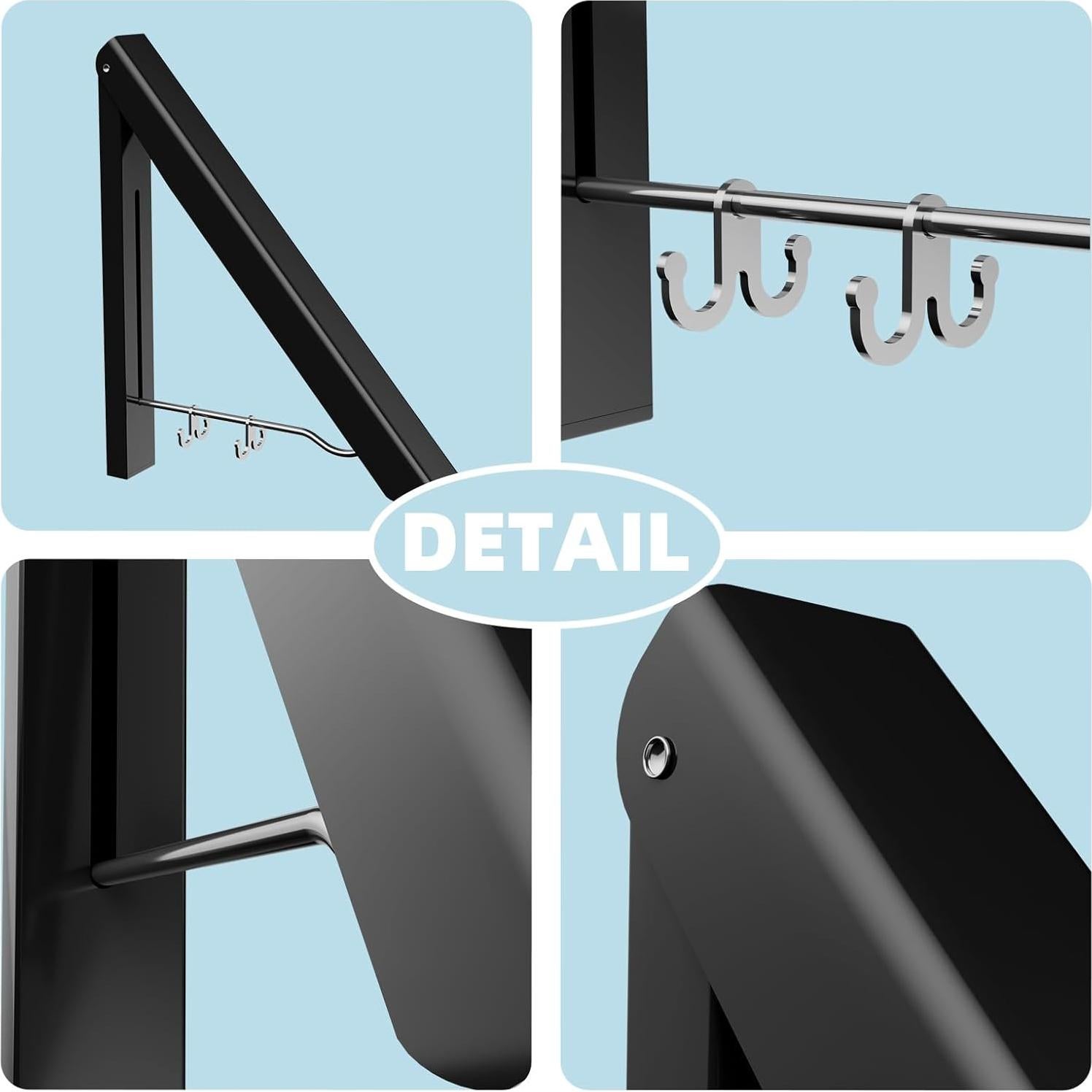 Estante Plegable para Secar Ropa BAKON Montado en Pared Negro