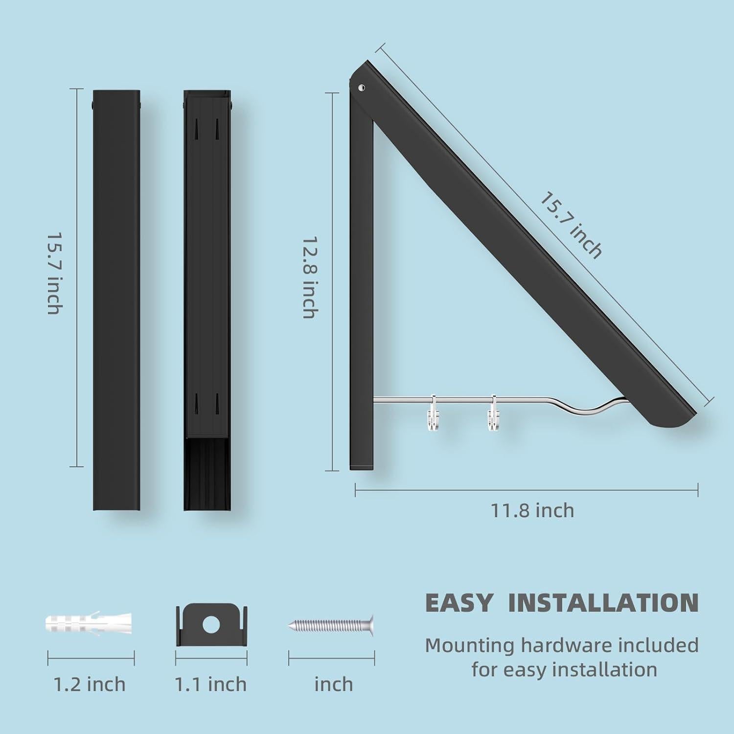 Estante Plegable para Secar Ropa BAKON Montado en Pared Negro