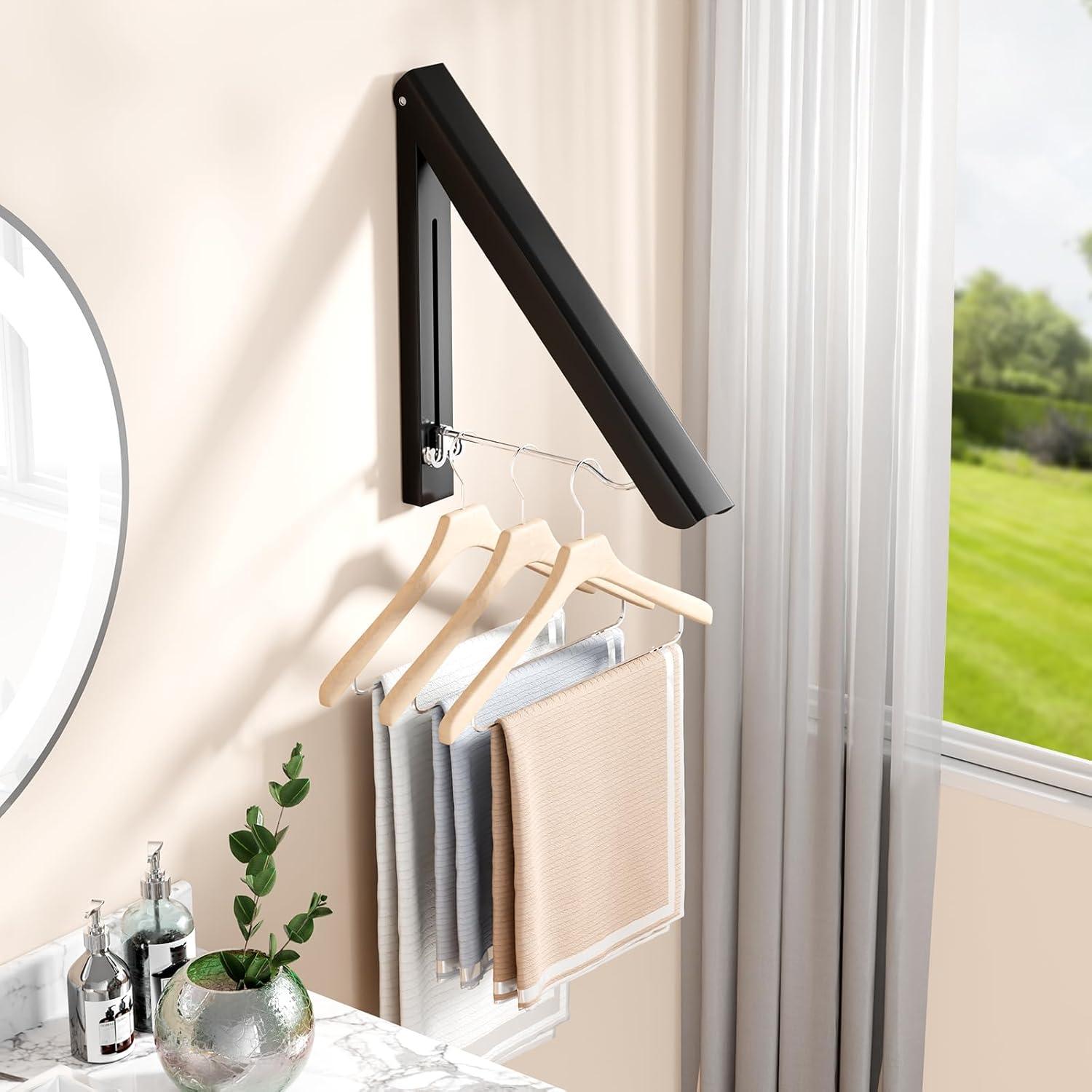 Estante Plegable para Secar Ropa BAKON Montado en Pared Negro