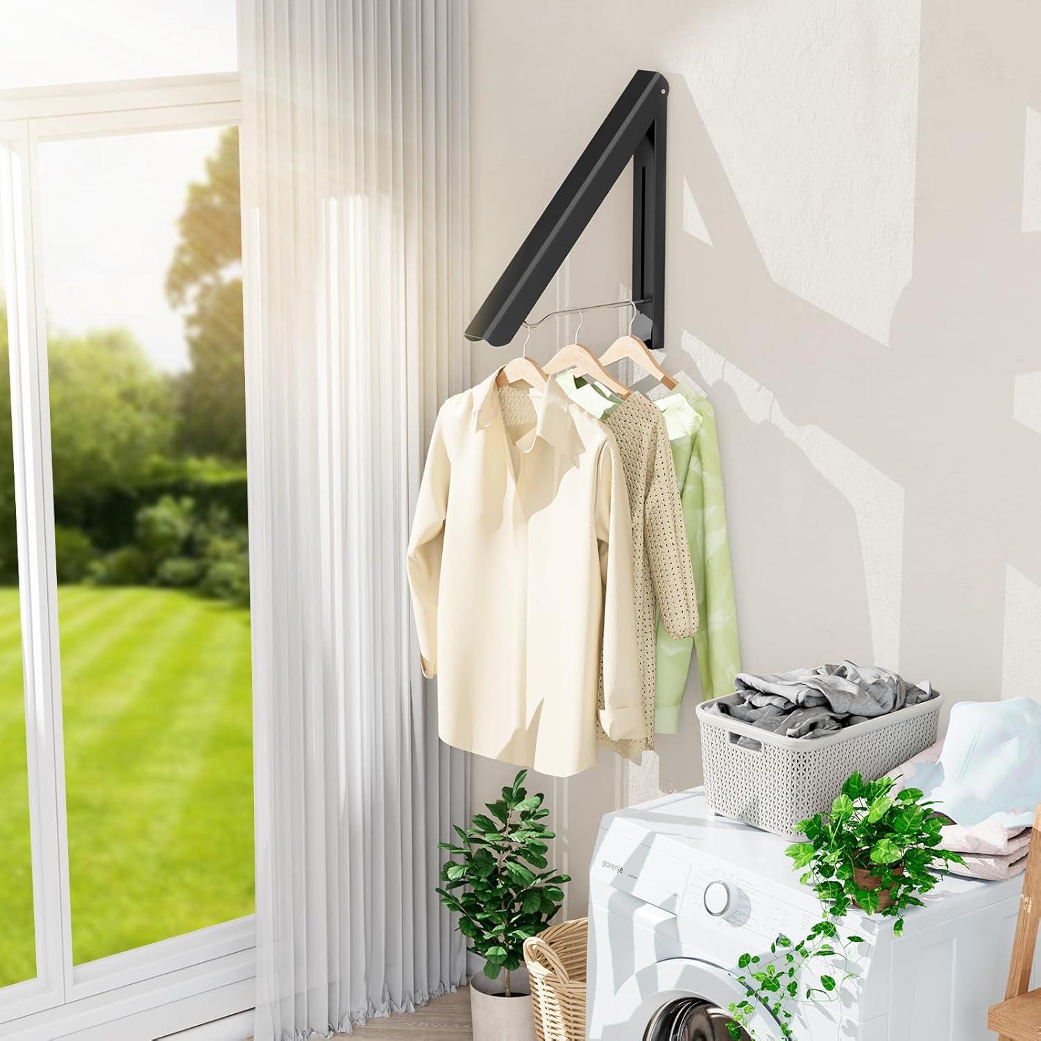 Estante Plegable para Secar Ropa BAKON Montado en Pared Negro