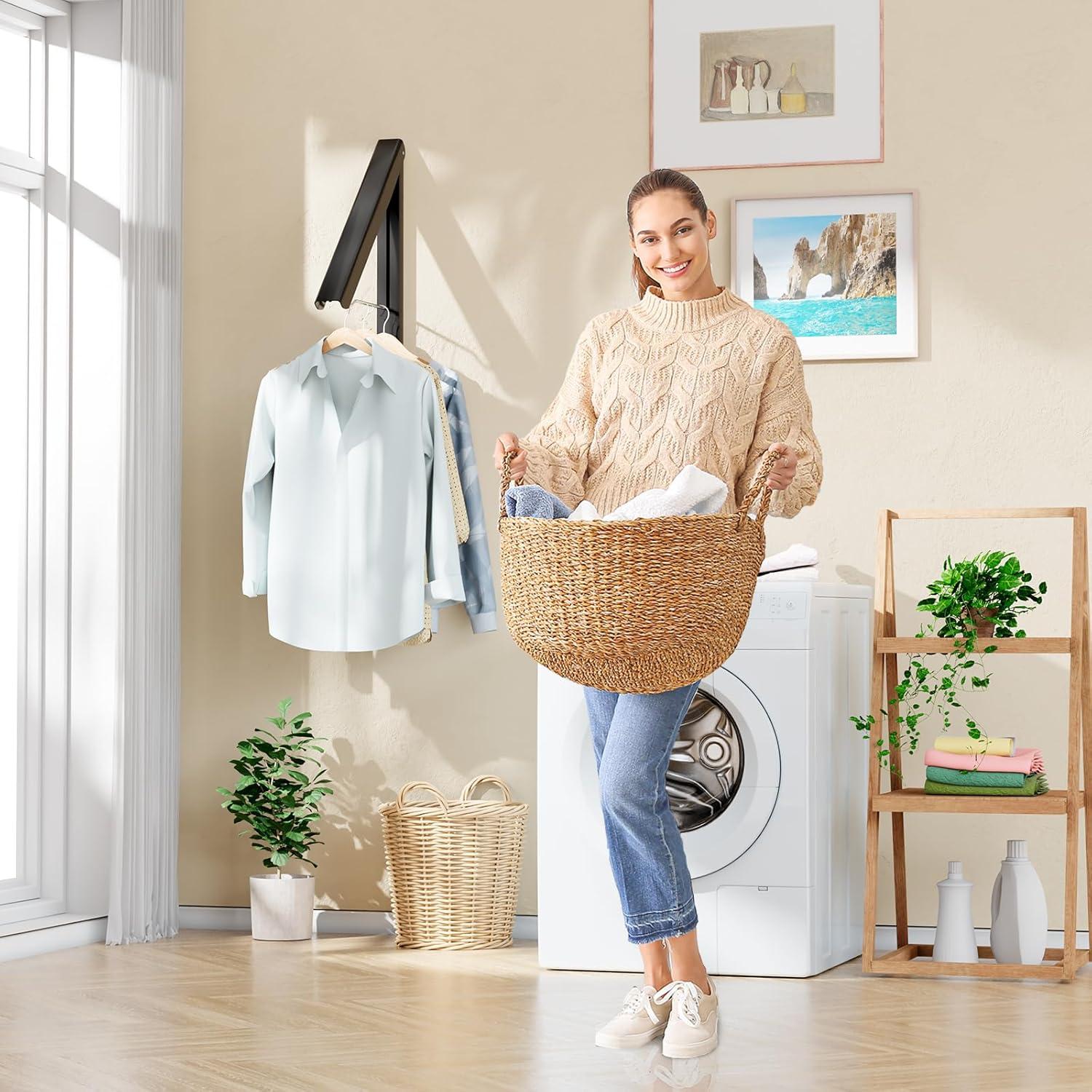 Estante Plegable para Secar Ropa BAKON Montado en Pared Negro