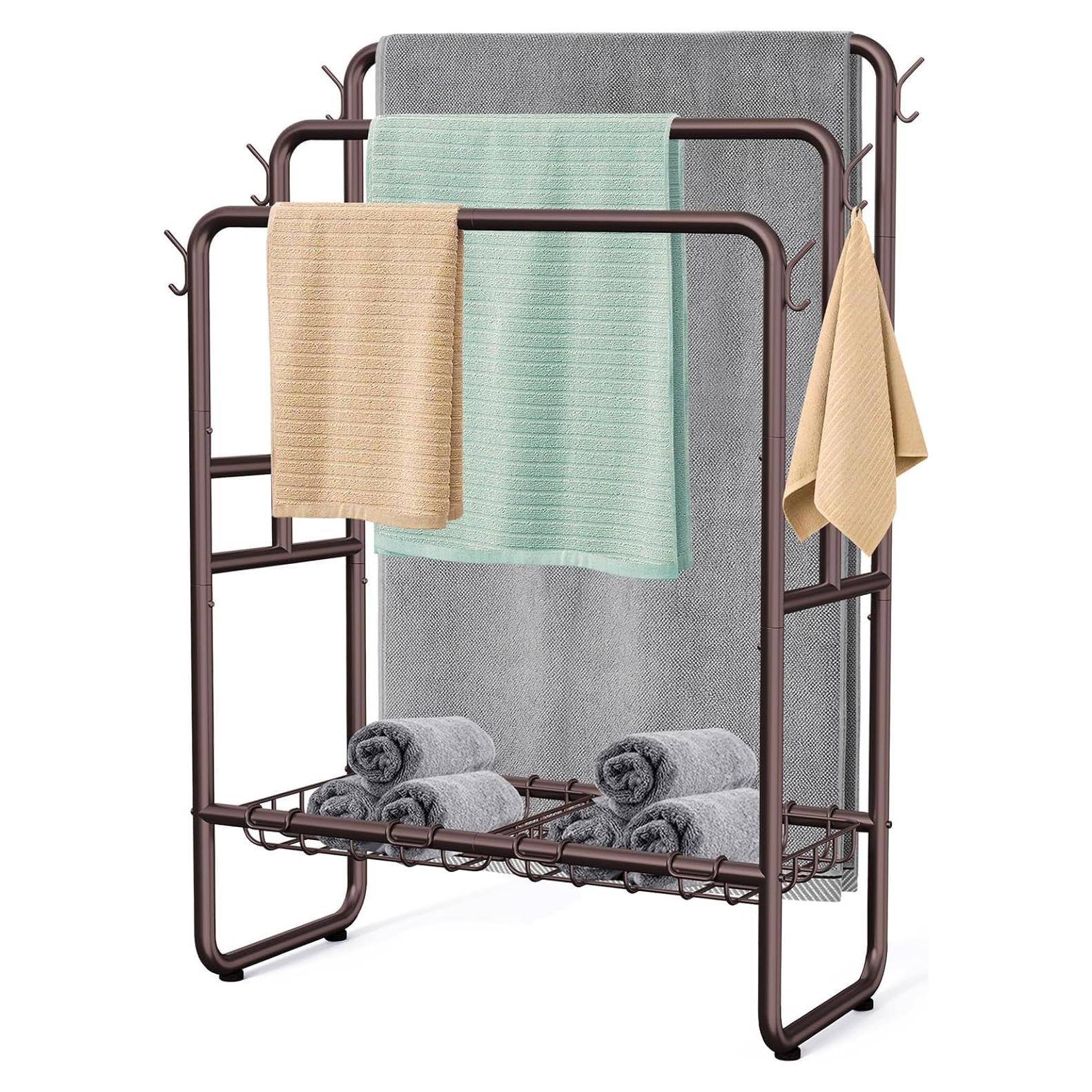 Soporte de Toallas Kayfia de 3 Niveles con 2 Cestas y 6 Ganchos