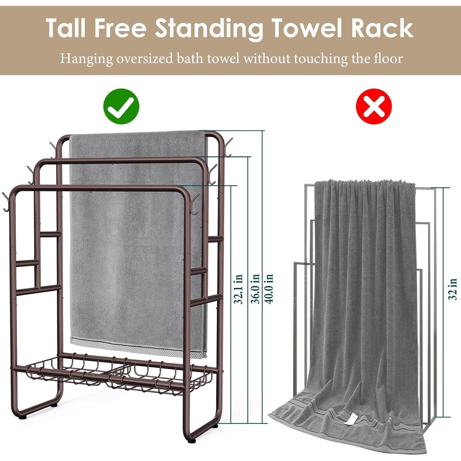 Soporte de Toallas Kayfia de 3 Niveles con 2 Cestas y 6 Ganchos