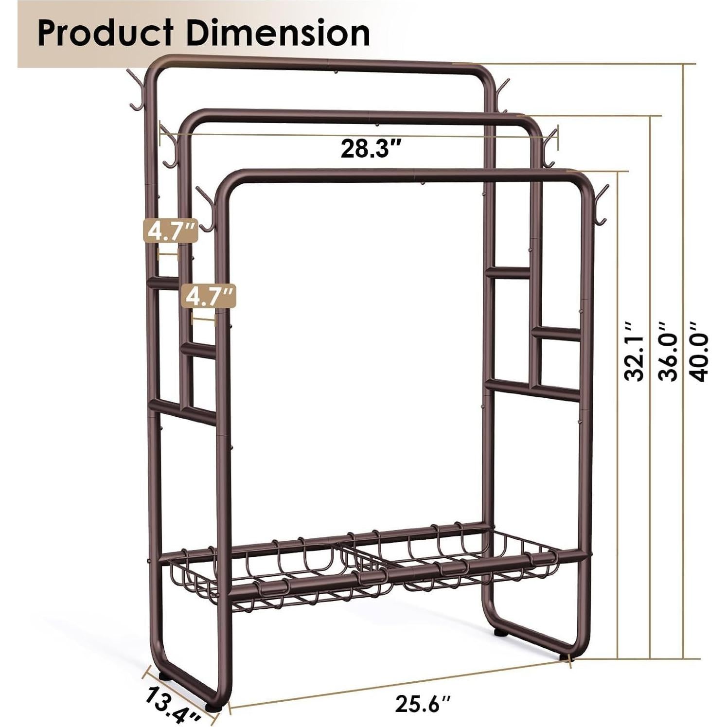 Soporte de Toallas Kayfia de 3 Niveles con 2 Cestas y 6 Ganchos