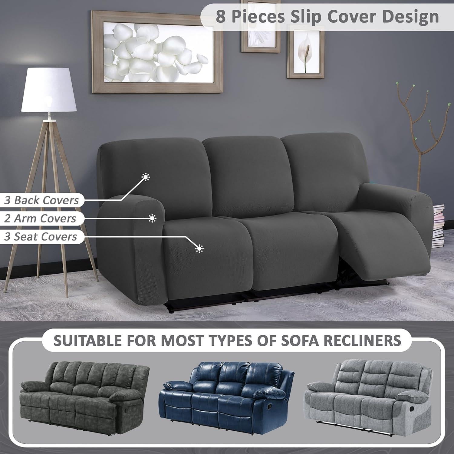 Funda Sofá Recliner ULTICOR Jacquard 8 Piezas 3 Plazas Negro