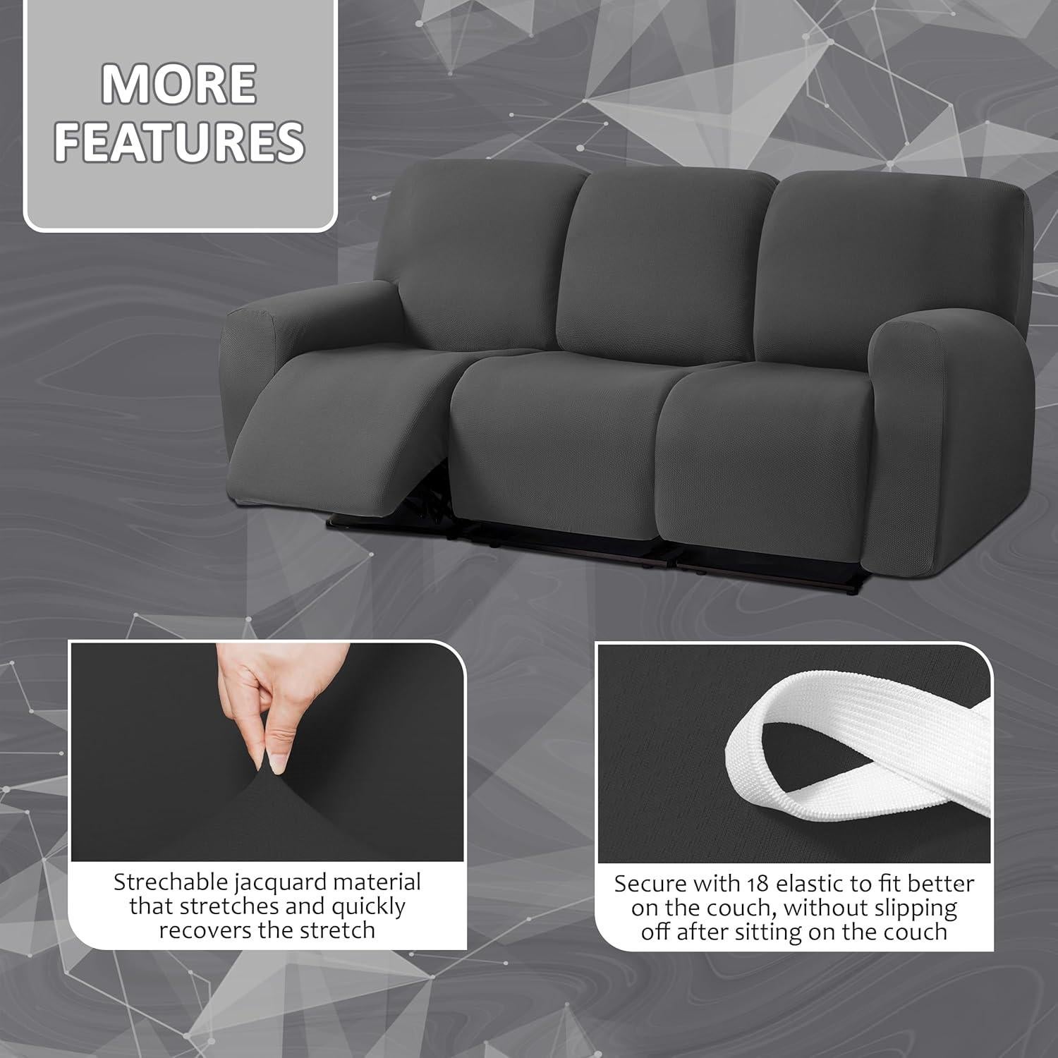 Funda Sofá Recliner ULTICOR Jacquard 8 Piezas 3 Plazas Negro