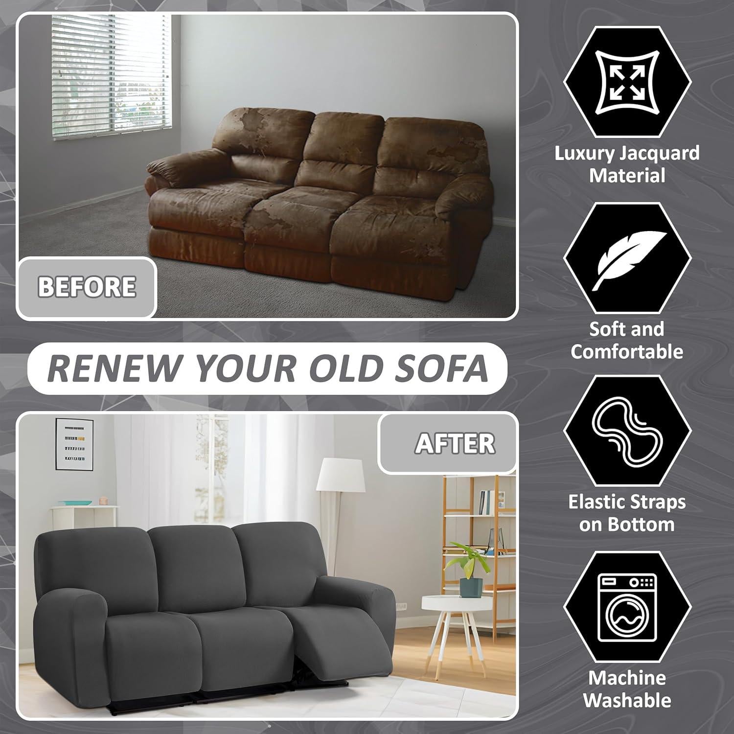 Funda Sofá Recliner ULTICOR Jacquard 8 Piezas 3 Plazas Negro