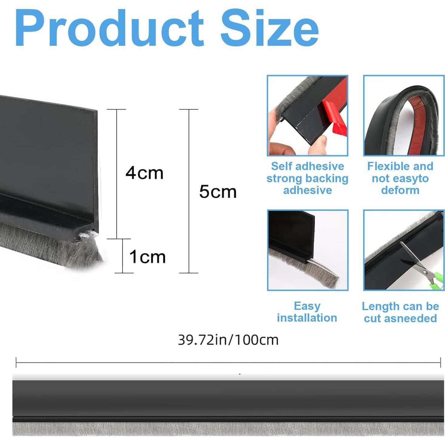Tapón de Corrientes de Aire para Puerta Negro 5.08 cm x 99 cm