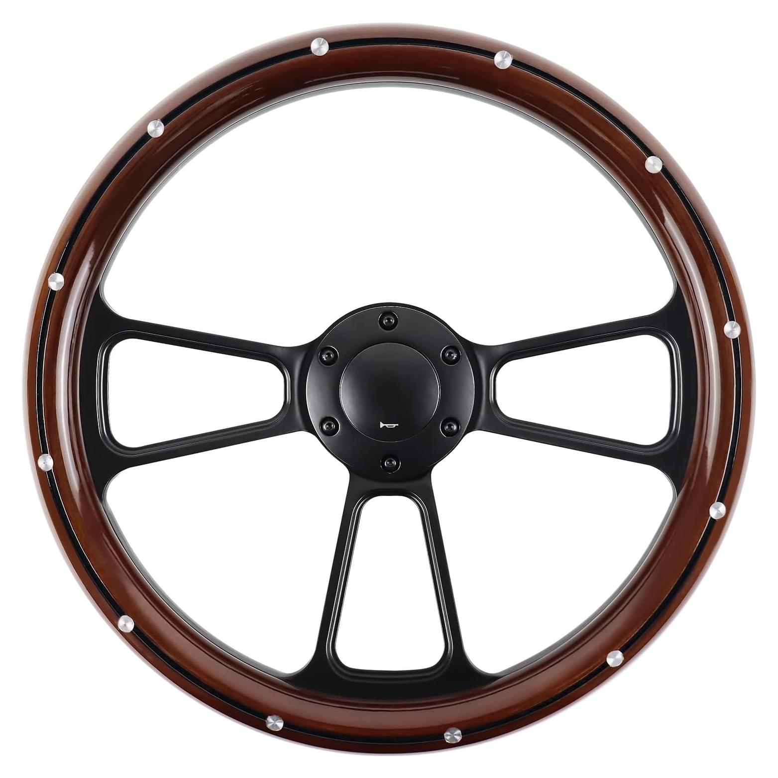 Volante de Madera QYMOPAY 35.56 cm 3 Rayos con Claxon