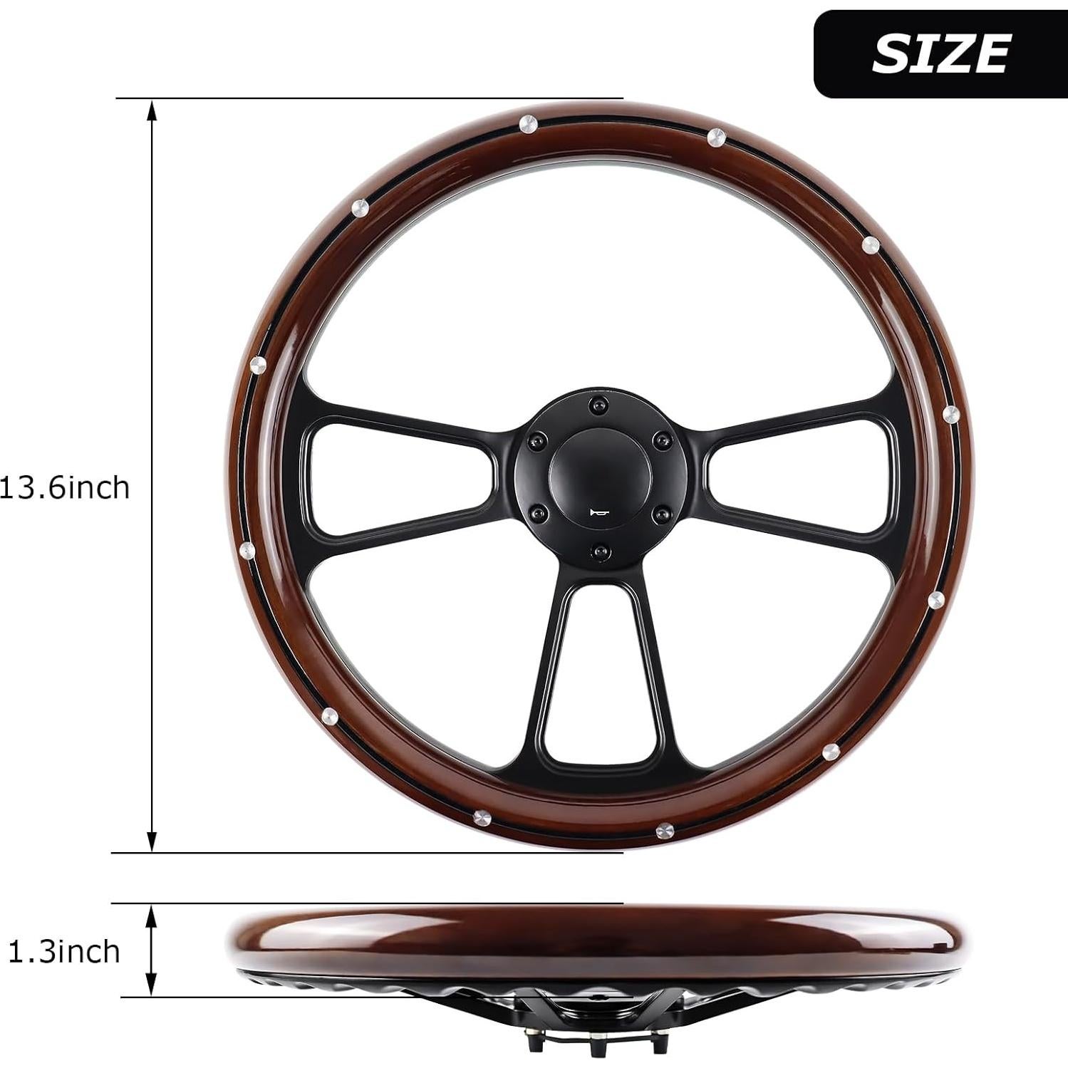 Volante de Madera QYMOPAY 35.56 cm 3 Rayos con Claxon