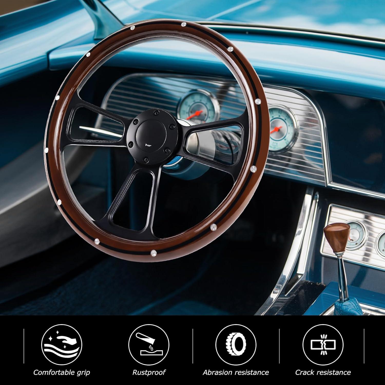 Volante de Madera QYMOPAY 35.56 cm 3 Rayos con Claxon