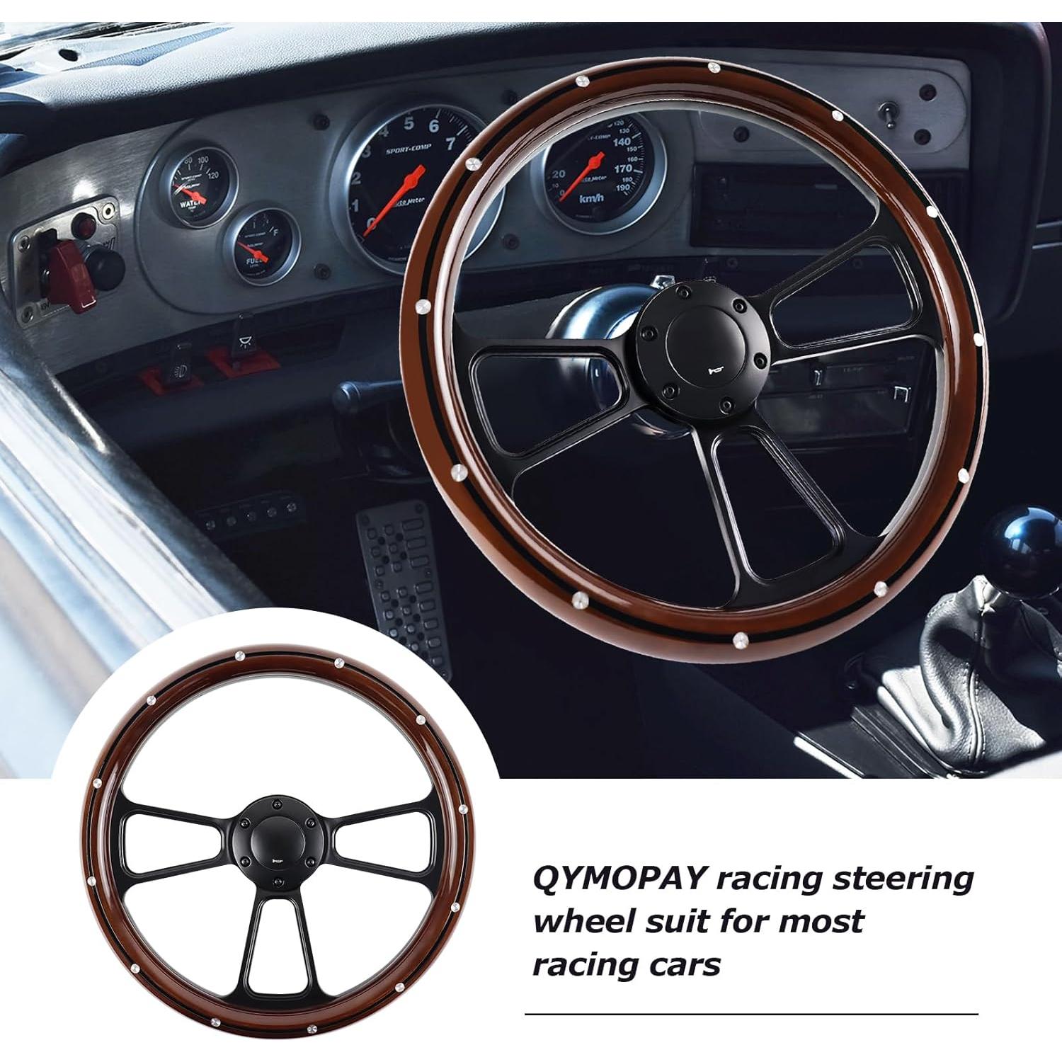 Volante de Madera QYMOPAY 35.56 cm 3 Rayos con Claxon