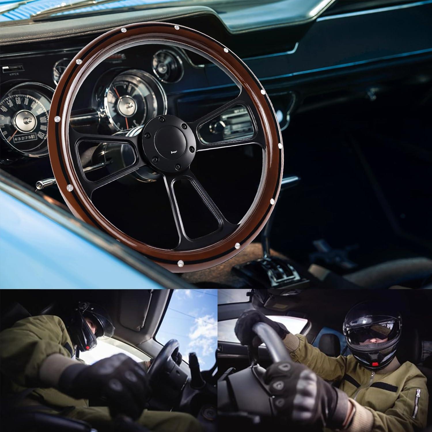 Volante de Madera QYMOPAY 35.56 cm 3 Rayos con Claxon