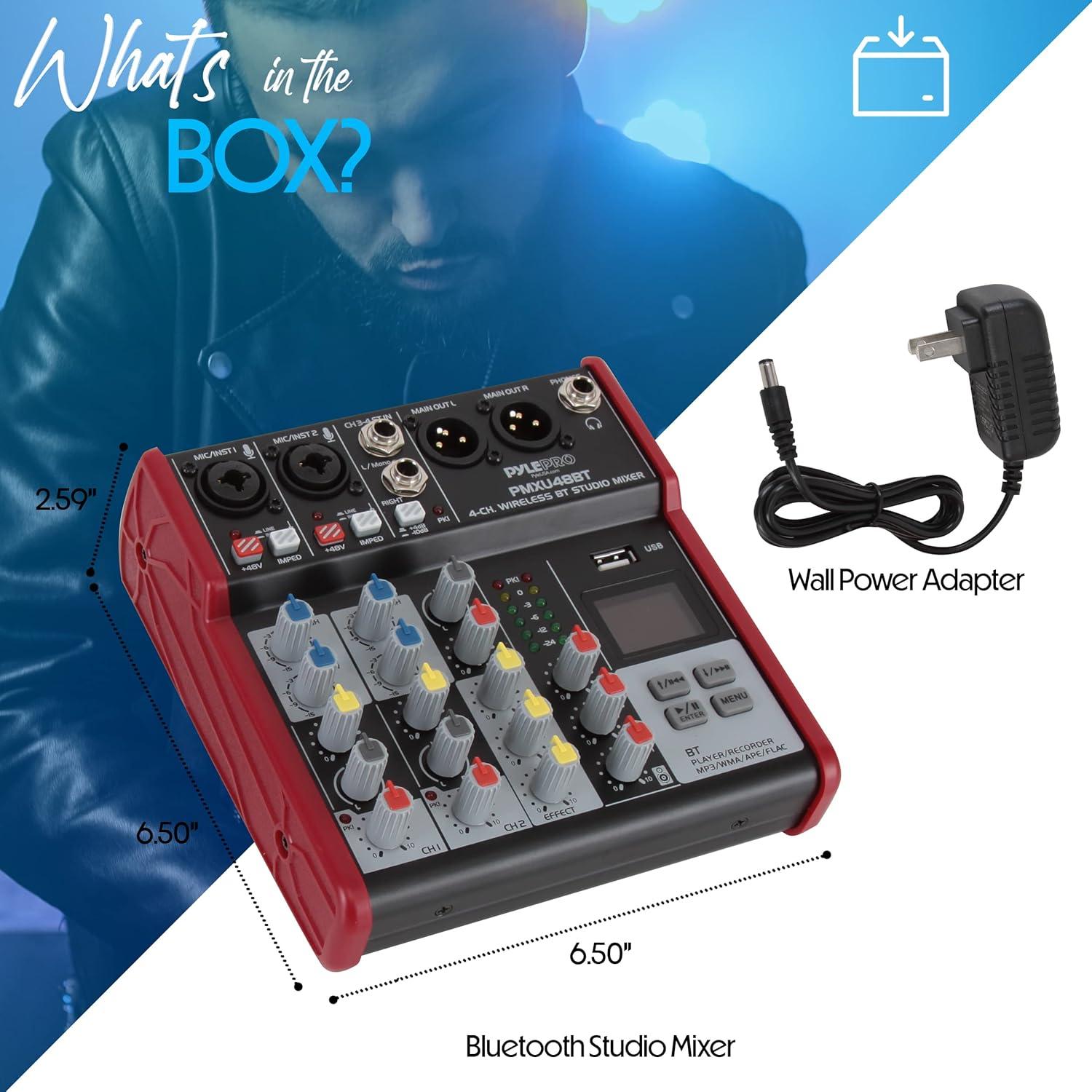 Mezclador de Audio PYLE PMXU48BT 4 Canales Bluetooth USB