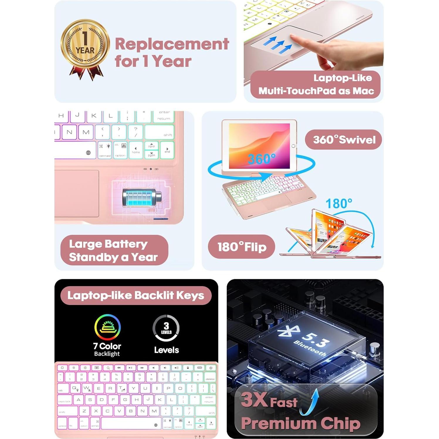 Funda Teclado BABG para iPad 10.2"/10.5" Oro Rosa