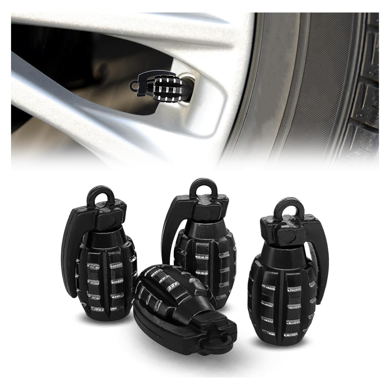 4PCS Car Tire Valve Stem Cap, Personalized Tire Valve Stem Cap Exterior Accessories, Personality Style Design Universal for Car, SUV, Motorcycle and Bicycle (Black)