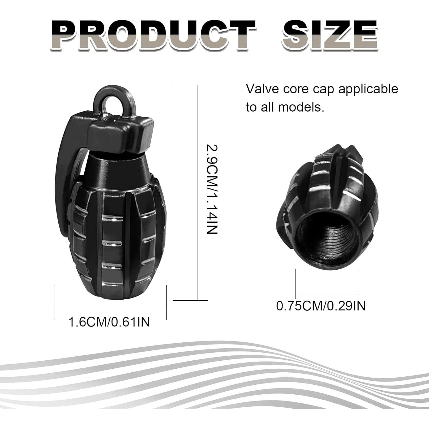 4PCS Car Tire Valve Stem Cap, Personalized Tire Valve Stem Cap Exterior Accessories, Personality Style Design Universal for Car, SUV, Motorcycle and Bicycle (Black)