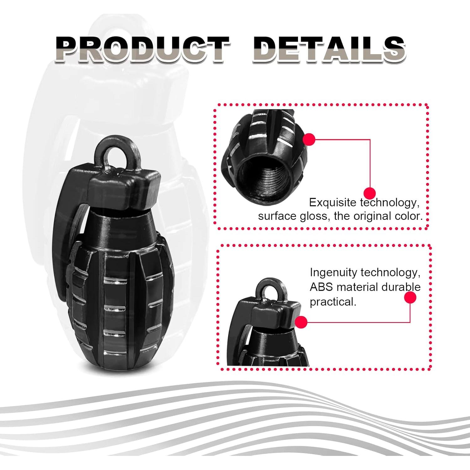 4PCS Car Tire Valve Stem Cap, Personalized Tire Valve Stem Cap Exterior Accessories, Personality Style Design Universal for Car, SUV, Motorcycle and Bicycle (Black)