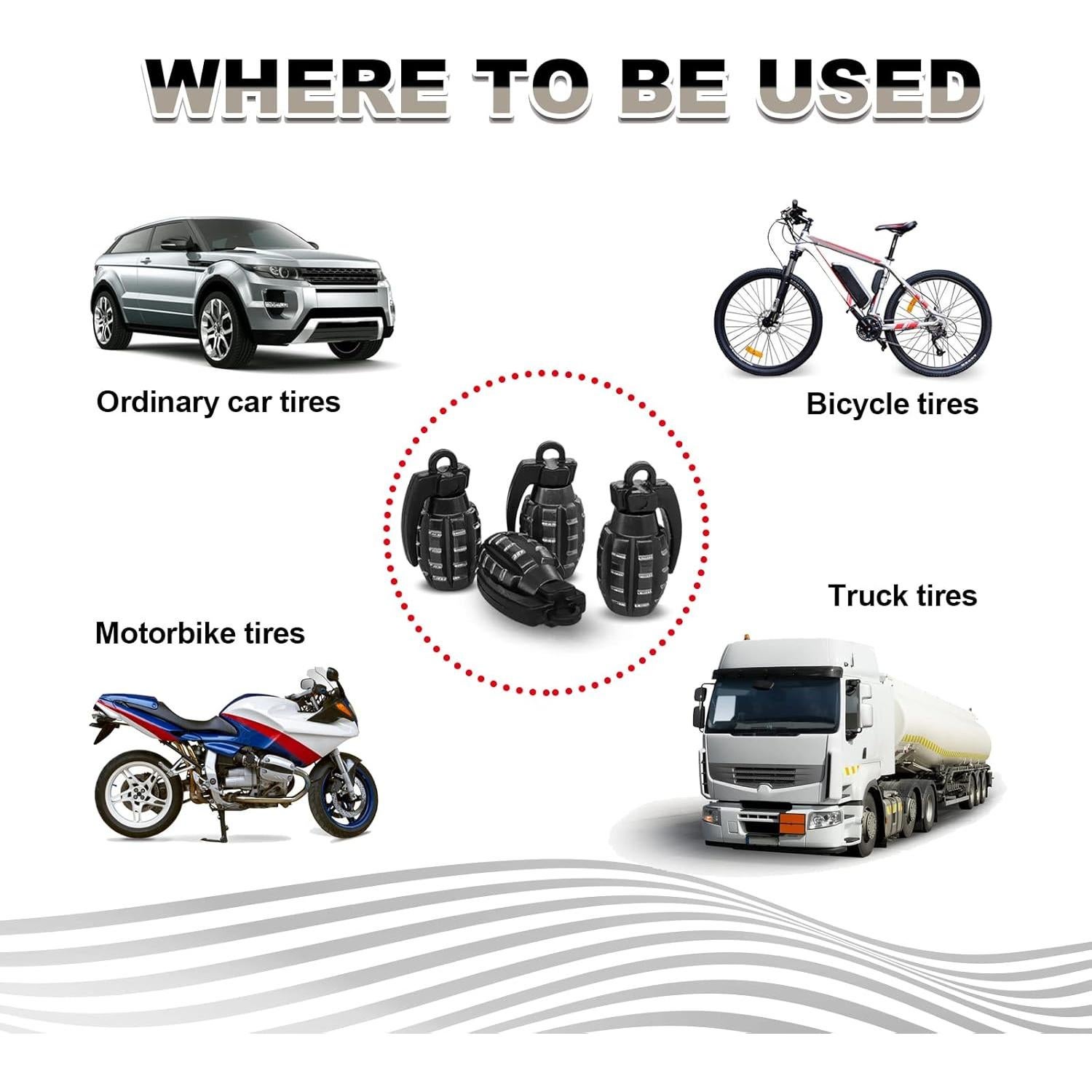 4PCS Car Tire Valve Stem Cap, Personalized Tire Valve Stem Cap Exterior Accessories, Personality Style Design Universal for Car, SUV, Motorcycle and Bicycle (Black)