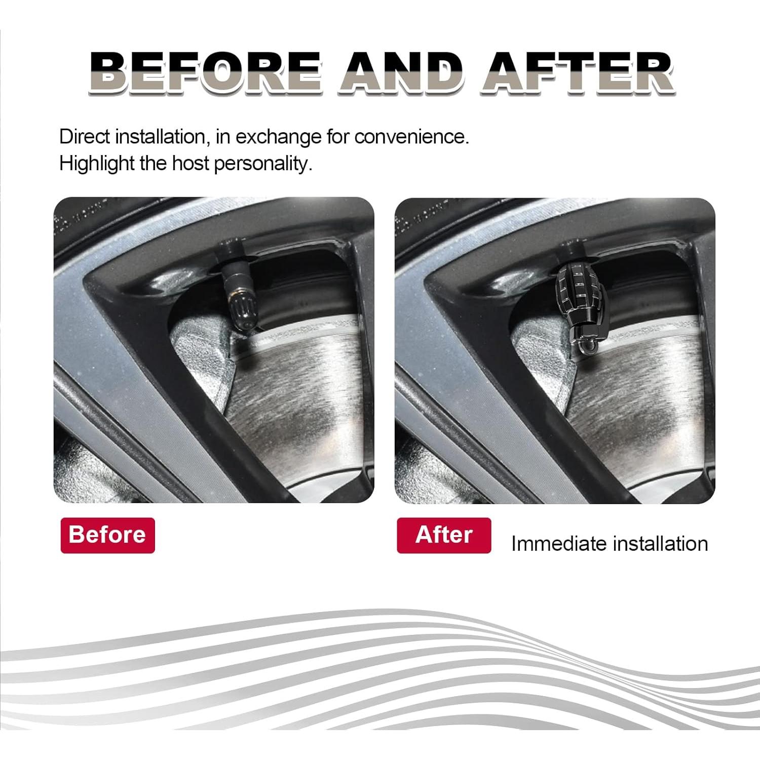 4PCS Car Tire Valve Stem Cap, Personalized Tire Valve Stem Cap Exterior Accessories, Personality Style Design Universal for Car, SUV, Motorcycle and Bicycle (Black)