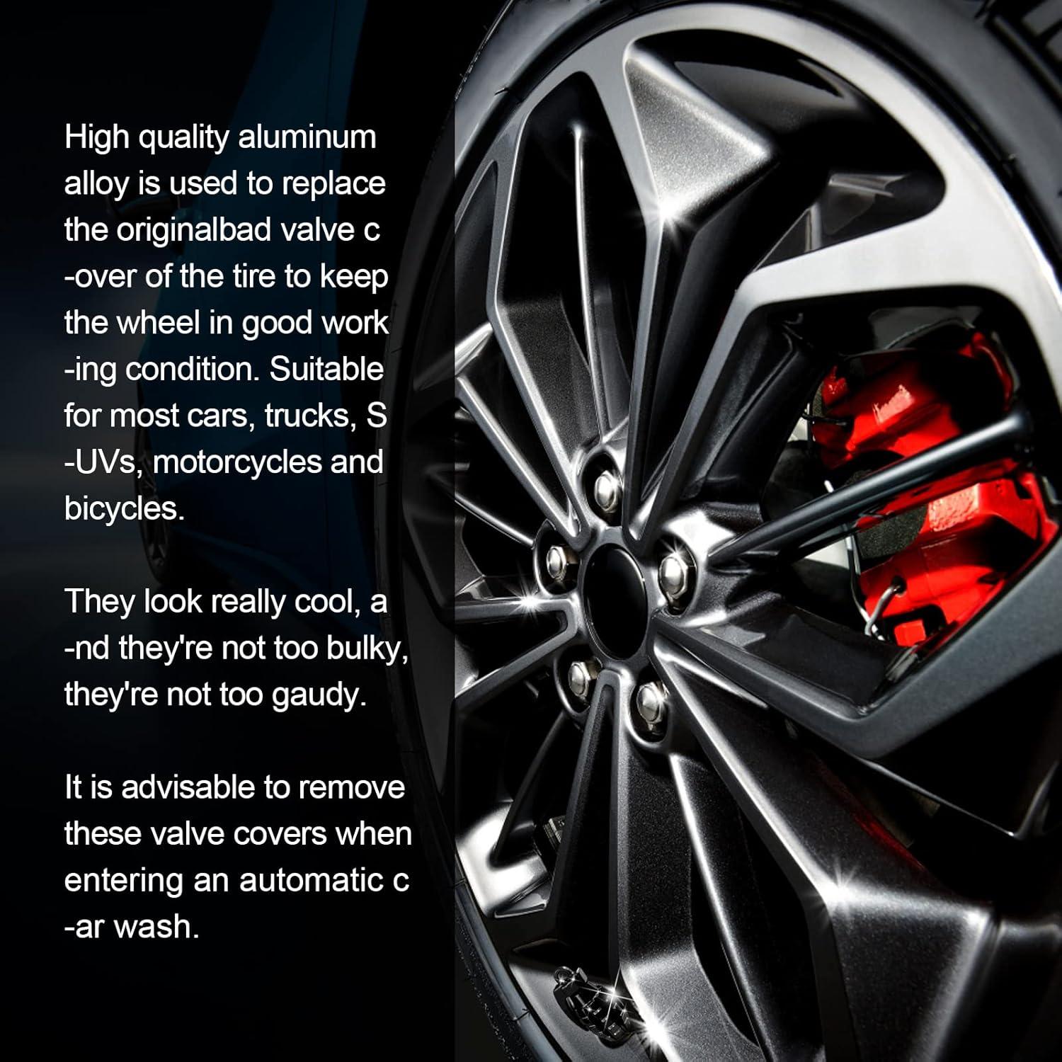 4PCS Car Tire Valve Stem Cap, Personalized Tire Valve Stem Cap Exterior Accessories, Personality Style Design Universal for Car, SUV, Motorcycle and Bicycle (Black)