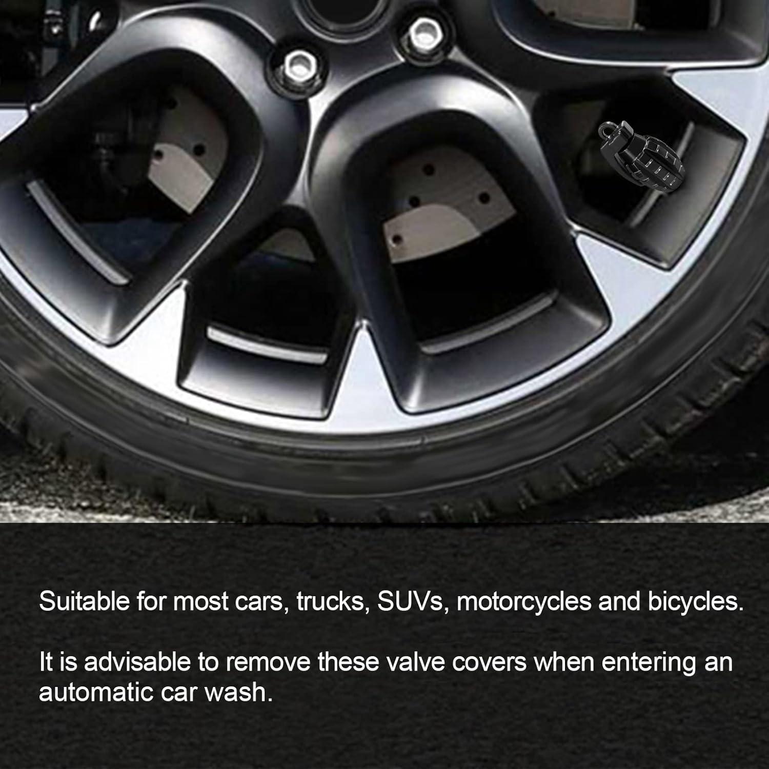 4PCS Car Tire Valve Stem Cap, Personalized Tire Valve Stem Cap Exterior Accessories, Personality Style Design Universal for Car, SUV, Motorcycle and Bicycle (Black)