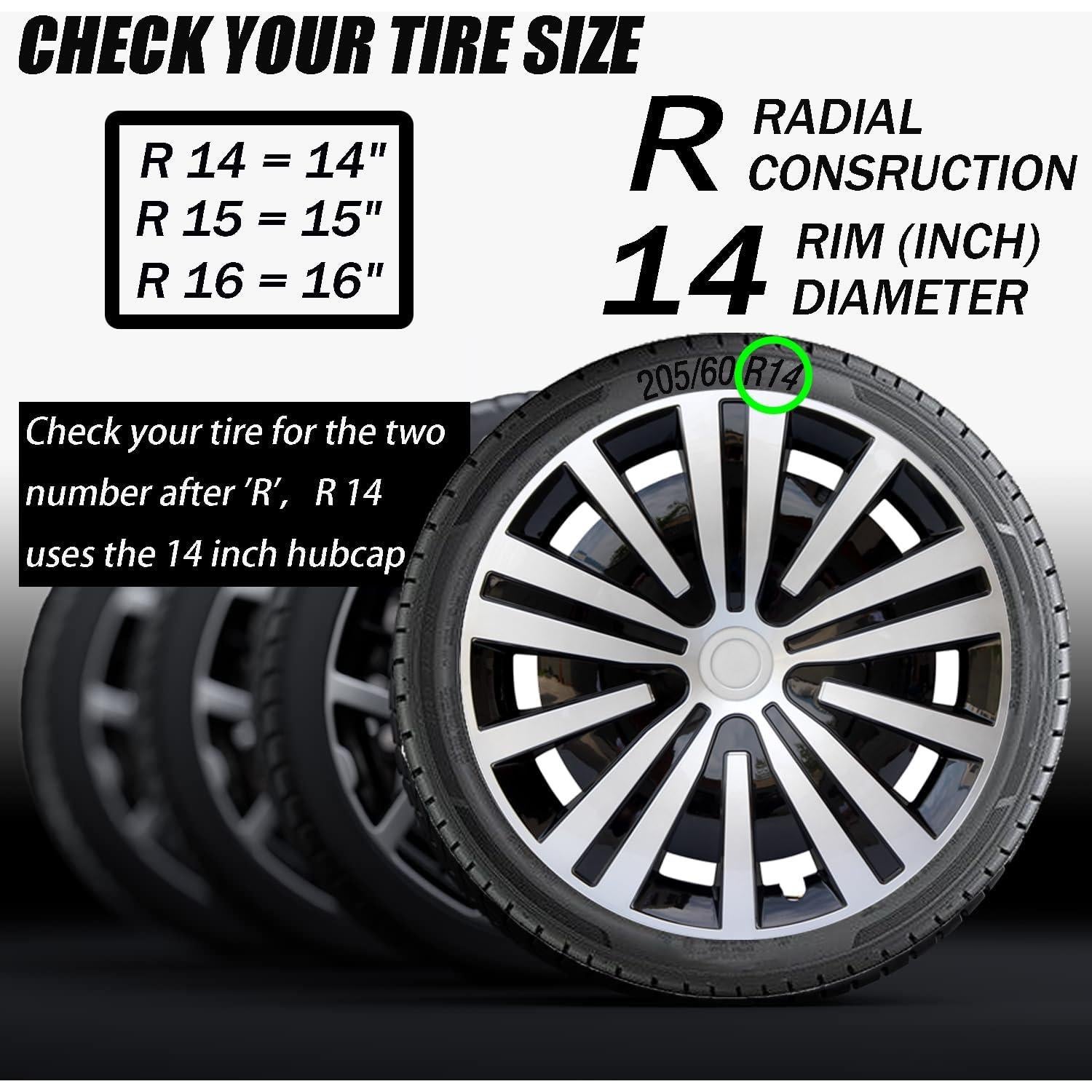 Cubierta de Rueda Aiqiying Hubcap Universal 14" ABS Plata-Negro