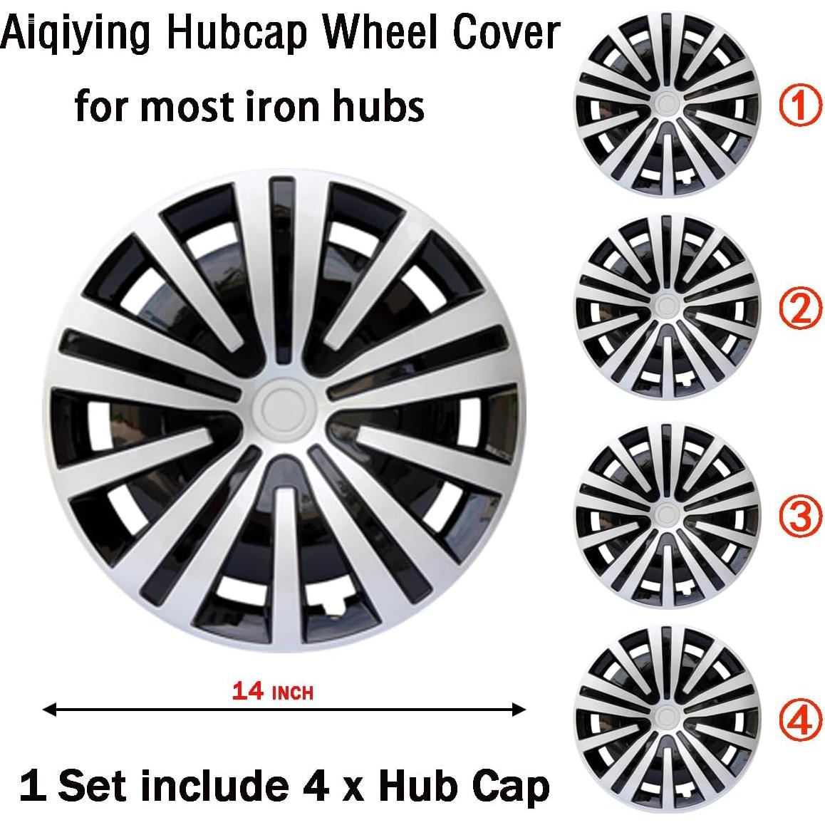 Cubierta de Rueda Aiqiying Hubcap Universal 14" ABS Plata-Negro
