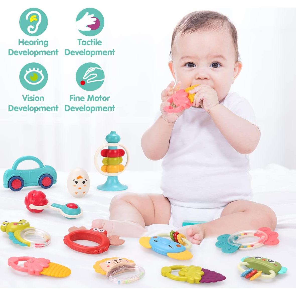Set de Juguetes para Bebés Qizebaby 12PCS Sonajeros y Mordedores