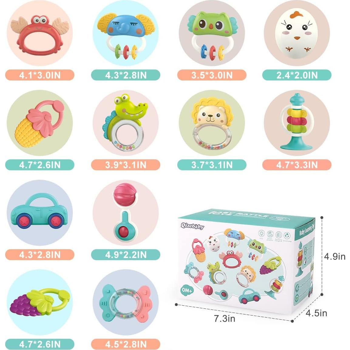 Set de Juguetes para Bebés Qizebaby 12PCS Sonajeros y Mordedores