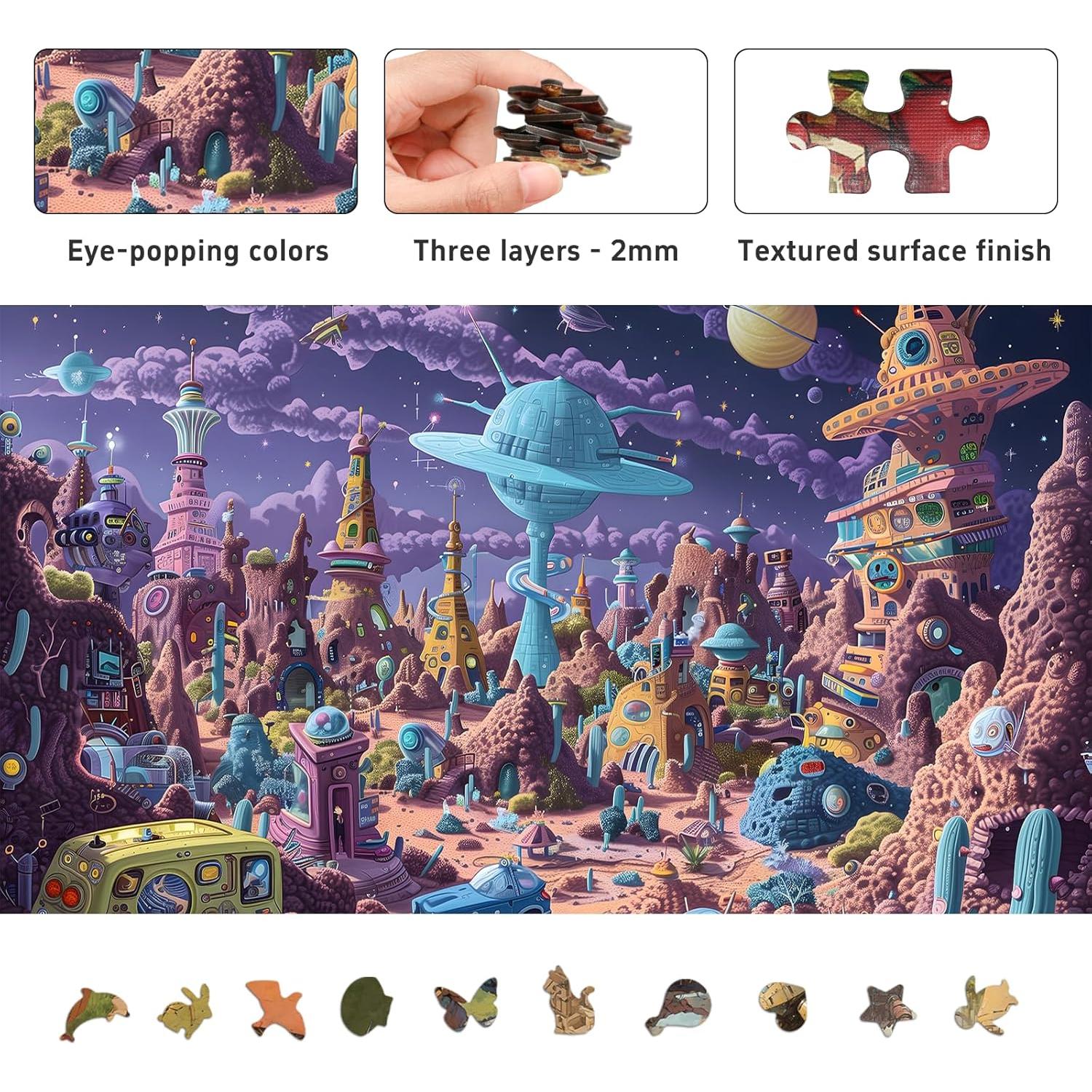 Alien Planet Jigsaw Puzzles for Adults 1000 Pieces, Brain Challenging Shaped Puzzle for Game Night Family Friends, Size 26.6 x 19.2, Monsters Purple World