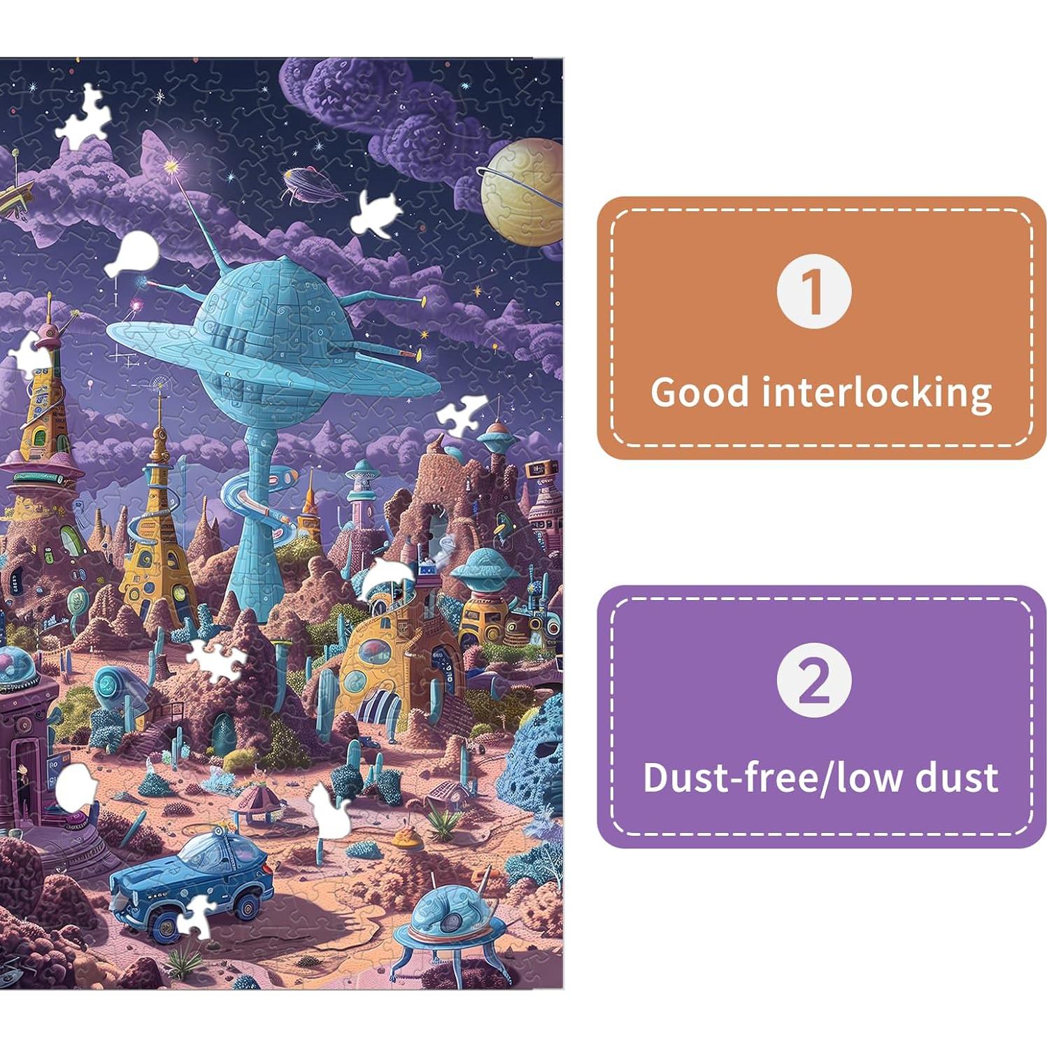 Alien Planet Jigsaw Puzzles for Adults 1000 Pieces, Brain Challenging Shaped Puzzle for Game Night Family Friends, Size 26.6 x 19.2, Monsters Purple World