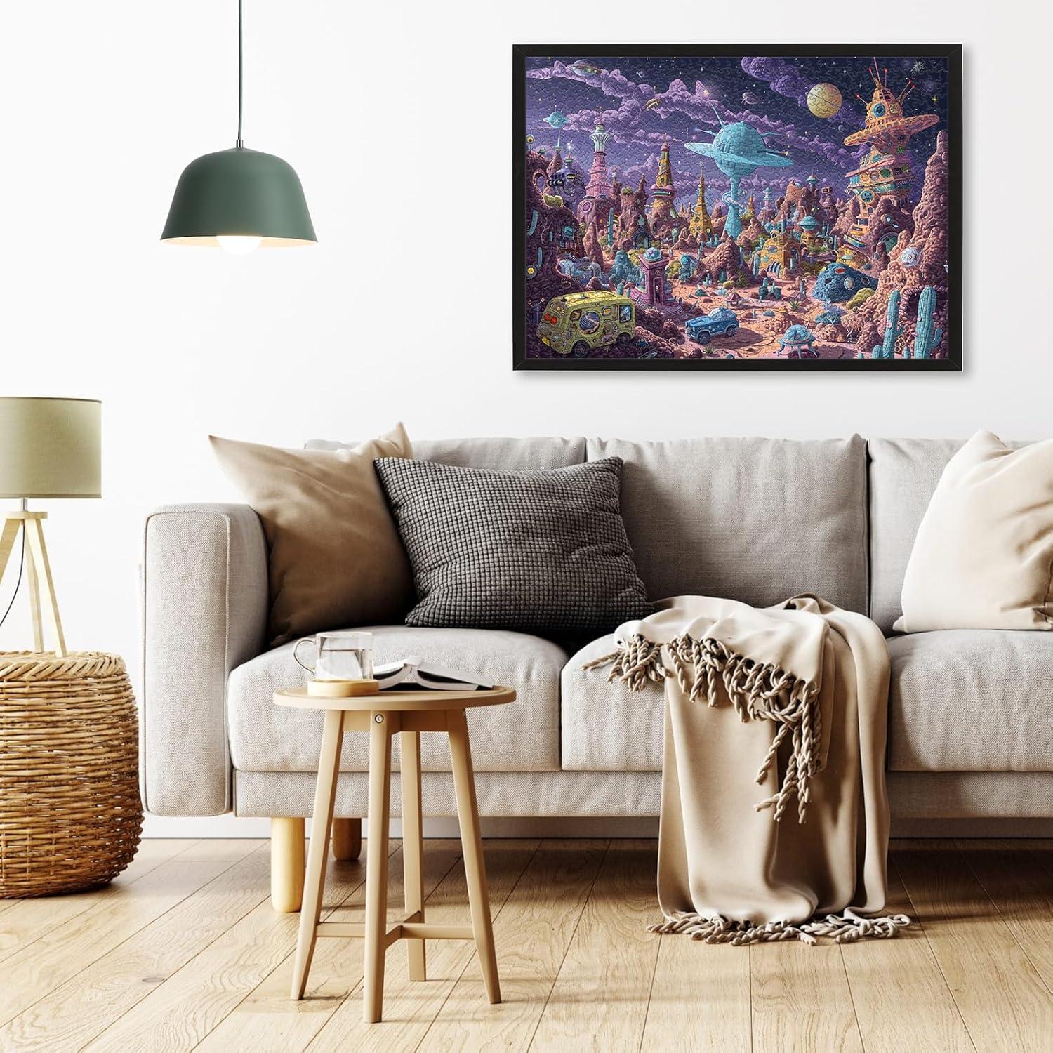 Alien Planet Jigsaw Puzzles for Adults 1000 Pieces, Brain Challenging Shaped Puzzle for Game Night Family Friends, Size 26.6 x 19.2, Monsters Purple World