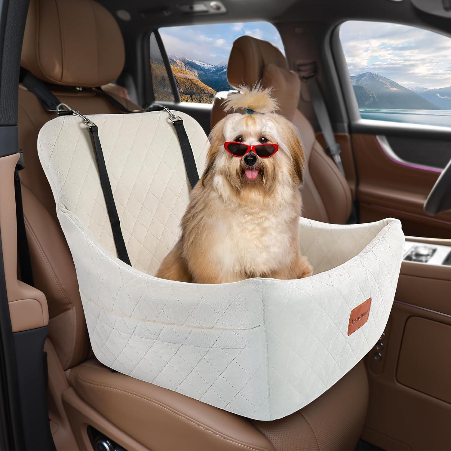 Asiento de Coche para Perros Medianos Lealchum Beige Desmontable