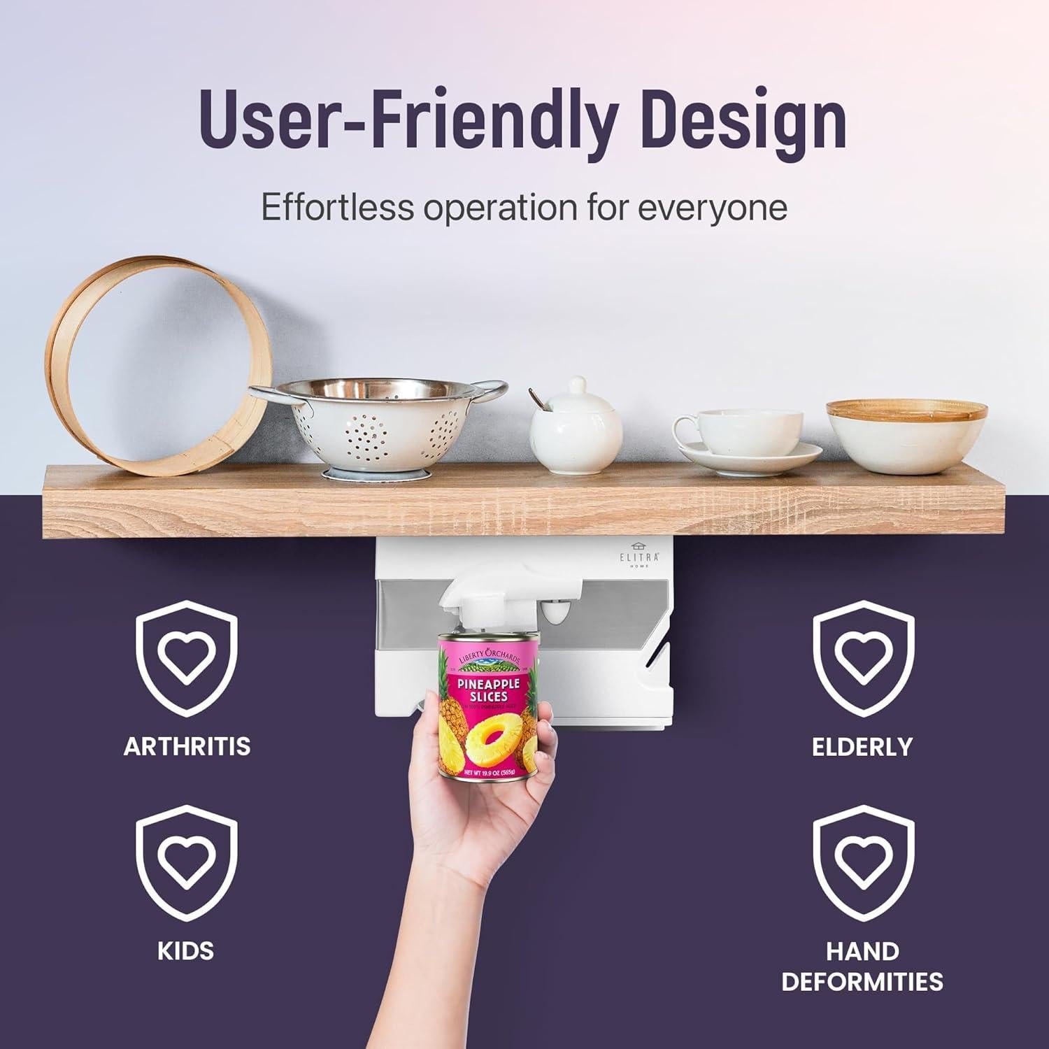 Abrelatas Eléctrico 4 en 1 Elitra Home Blanco - Afilador y Abrebotellas