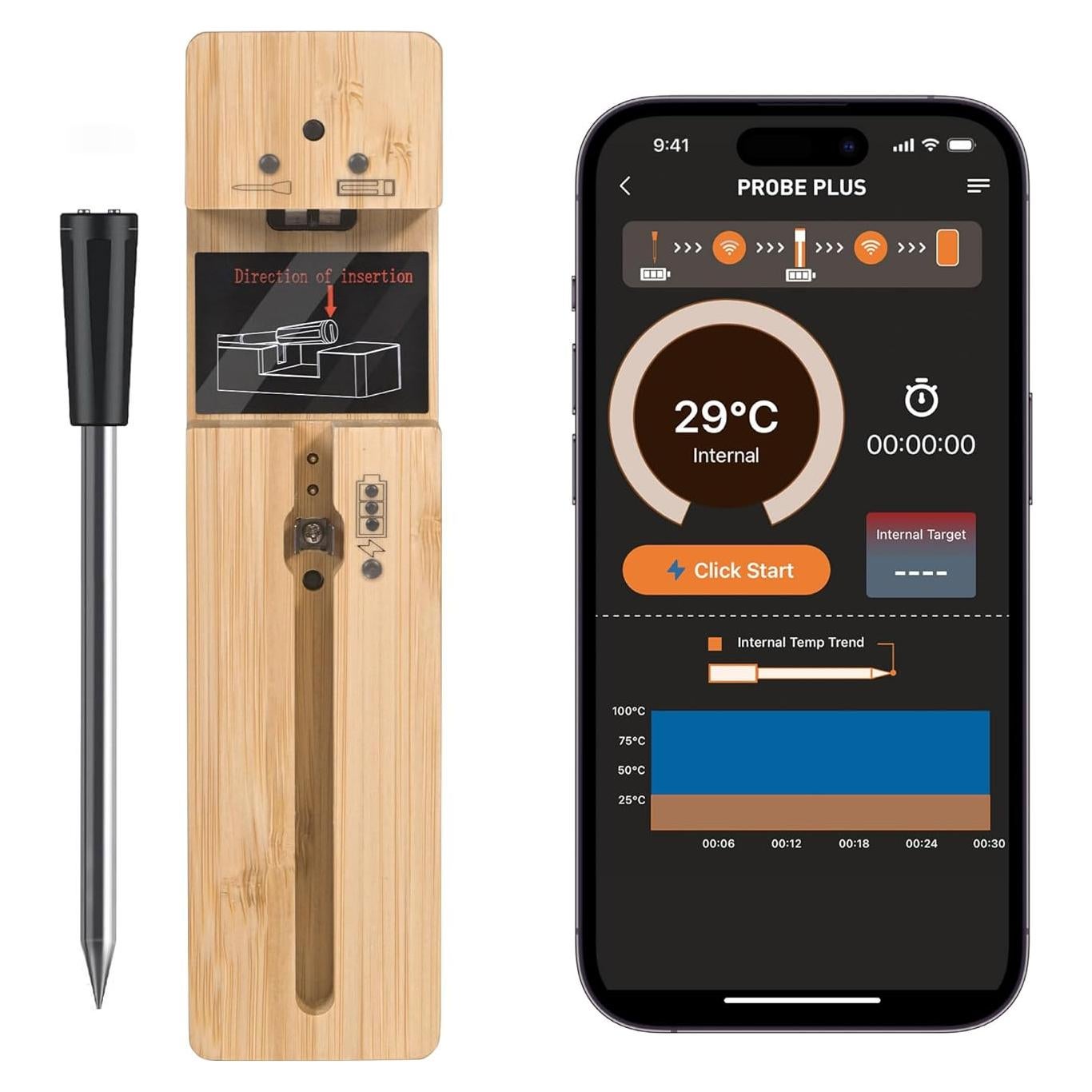 Termómetro de Carne Inalámbrico Bluetooth LFCFORLDX FM200