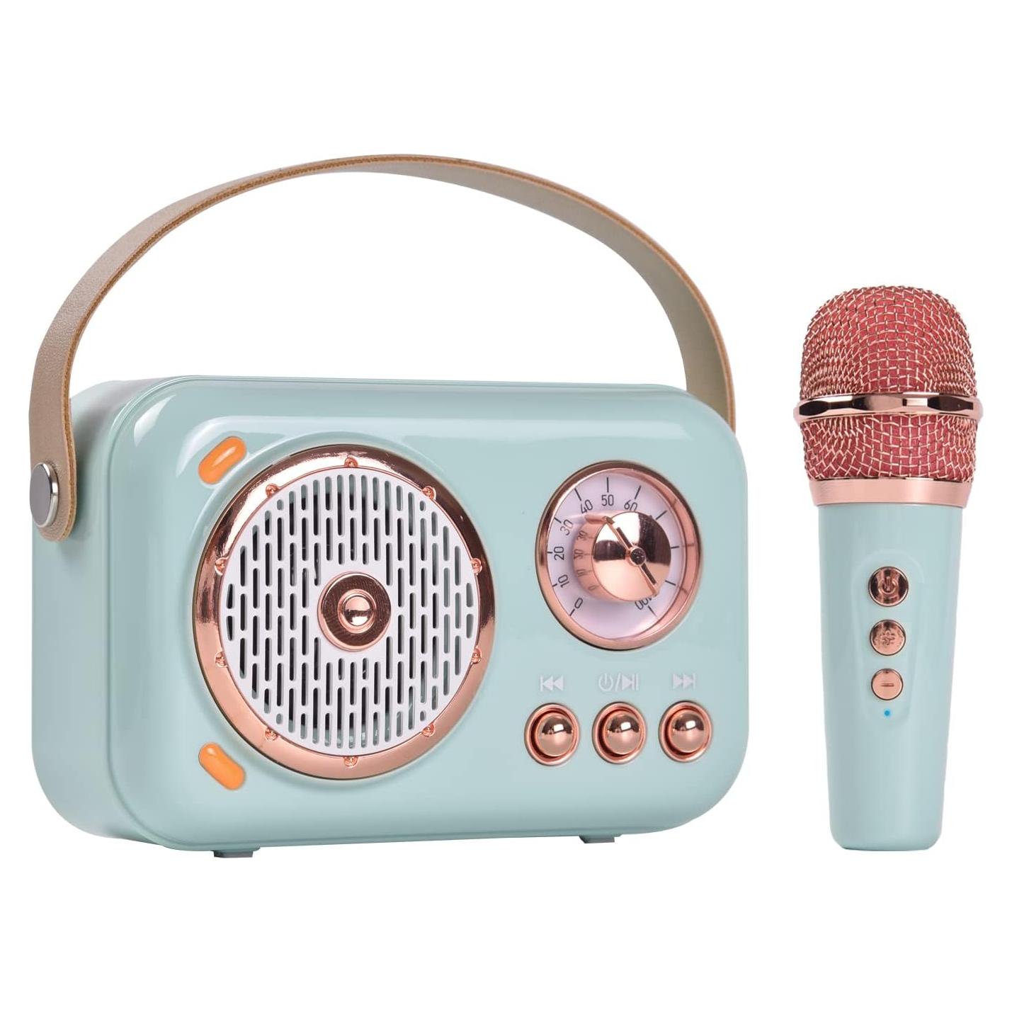 Altavoz Bluetooth Retro Aresrora con Micrófono Karaoke Rosa