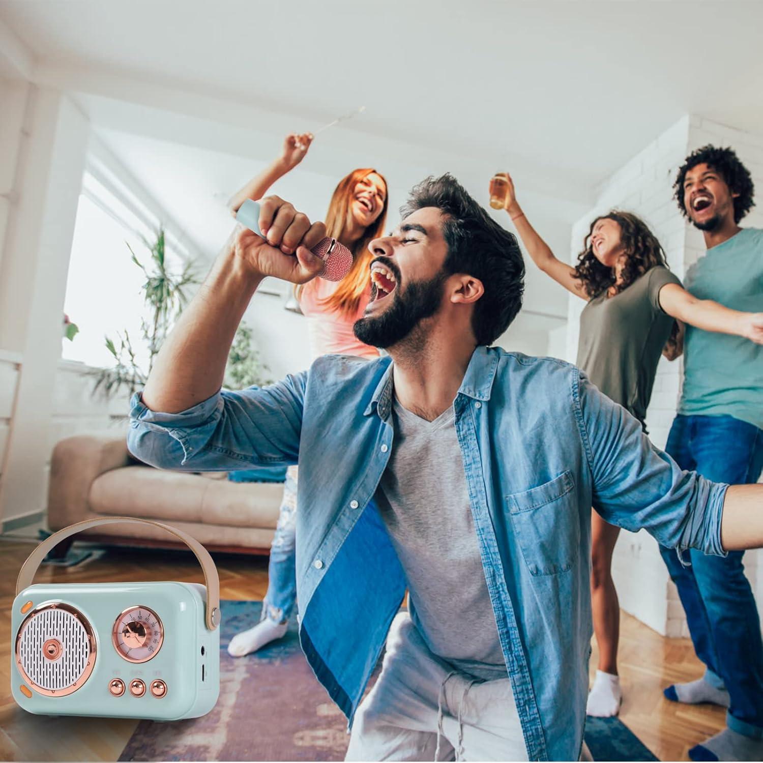 Altavoz Bluetooth Retro Aresrora con Micrófono Karaoke Rosa