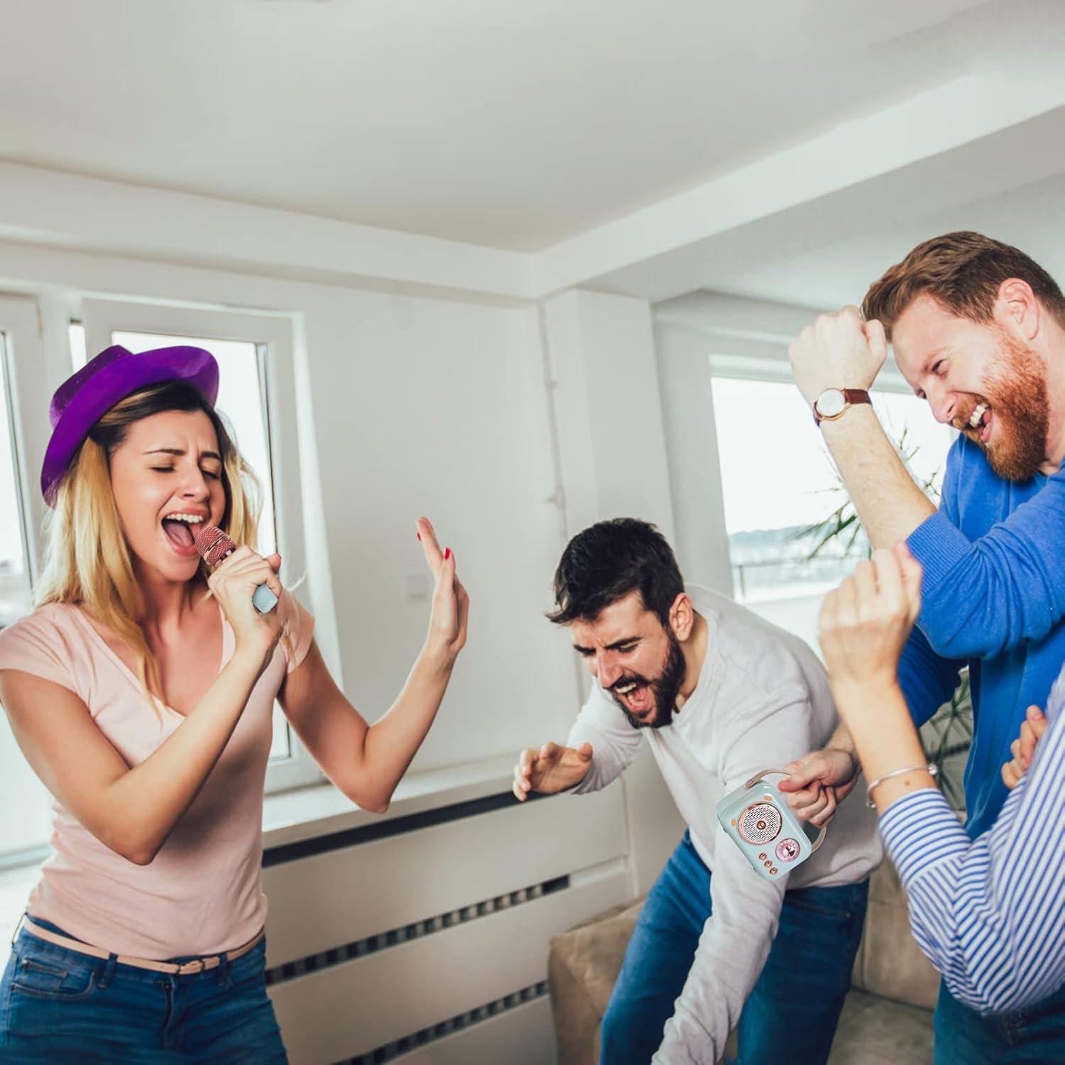 Altavoz Bluetooth Retro Aresrora con Micrófono Karaoke Rosa