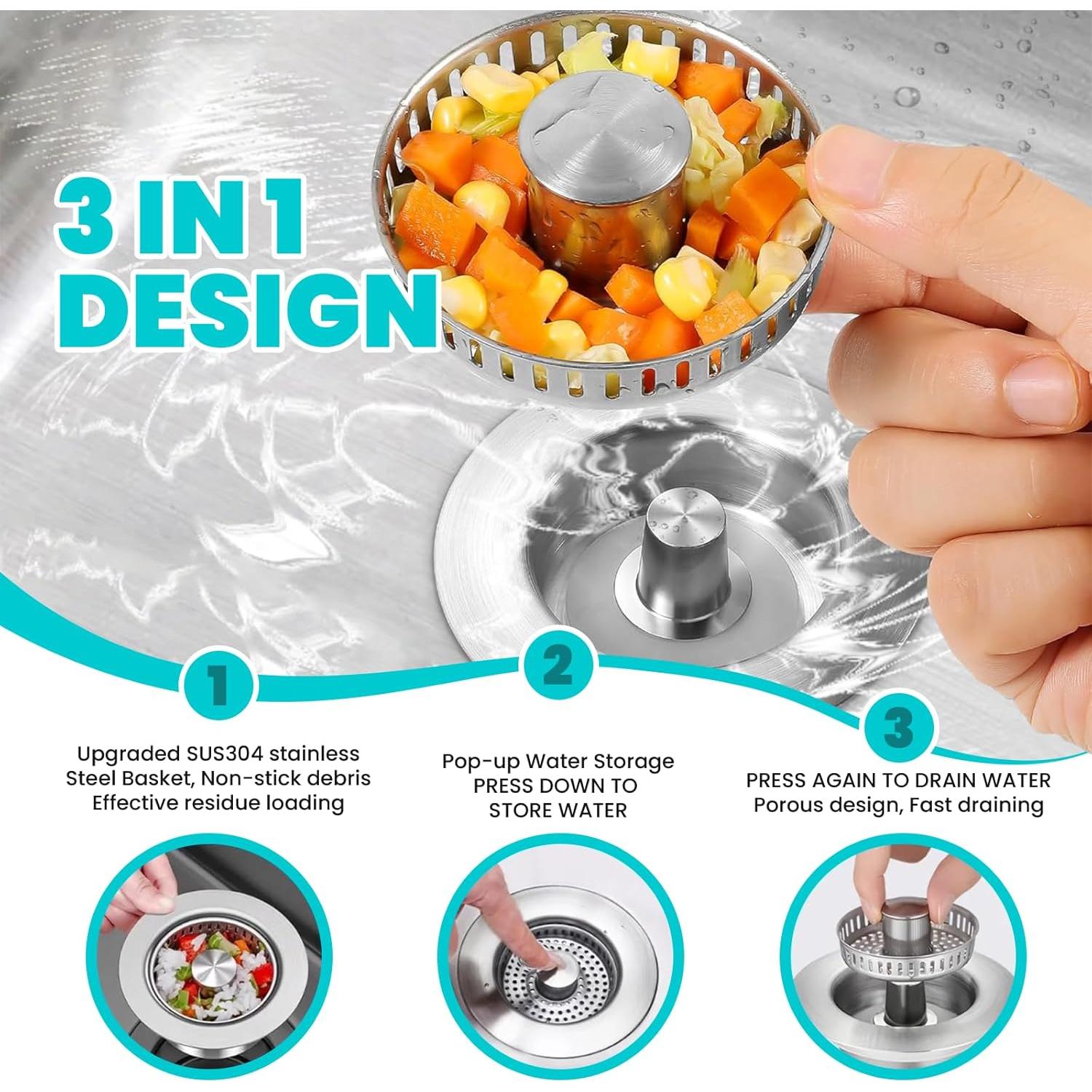 Colador de desagüe de fregadero Whalemon 3 en 1 latón 8.89 cm