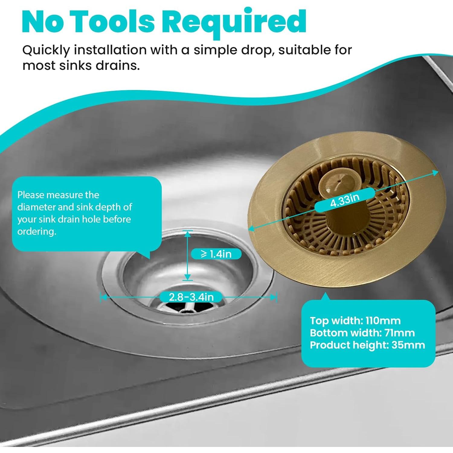 Colador de desagüe de fregadero Whalemon 3 en 1 latón 8.89 cm