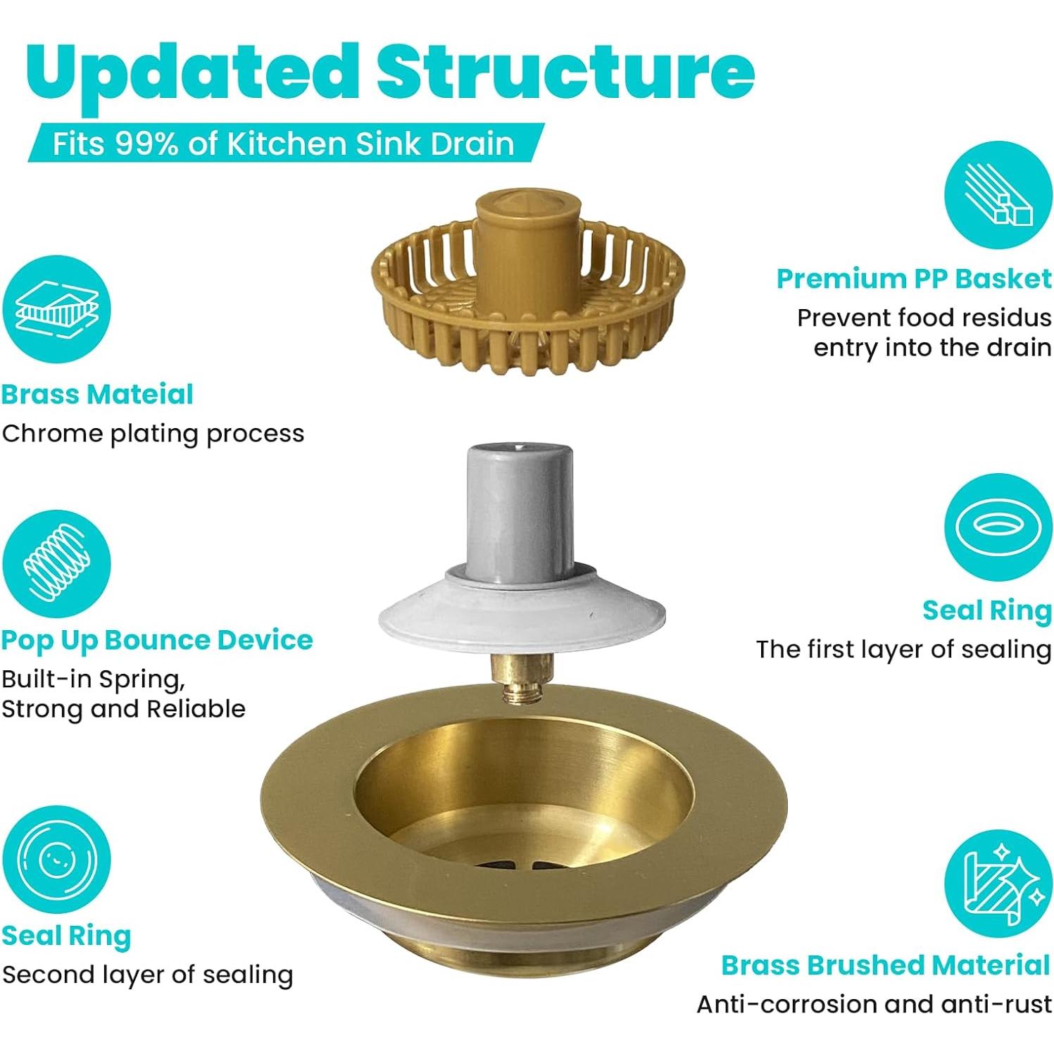 Colador de desagüe de fregadero Whalemon 3 en 1 latón 8.89 cm