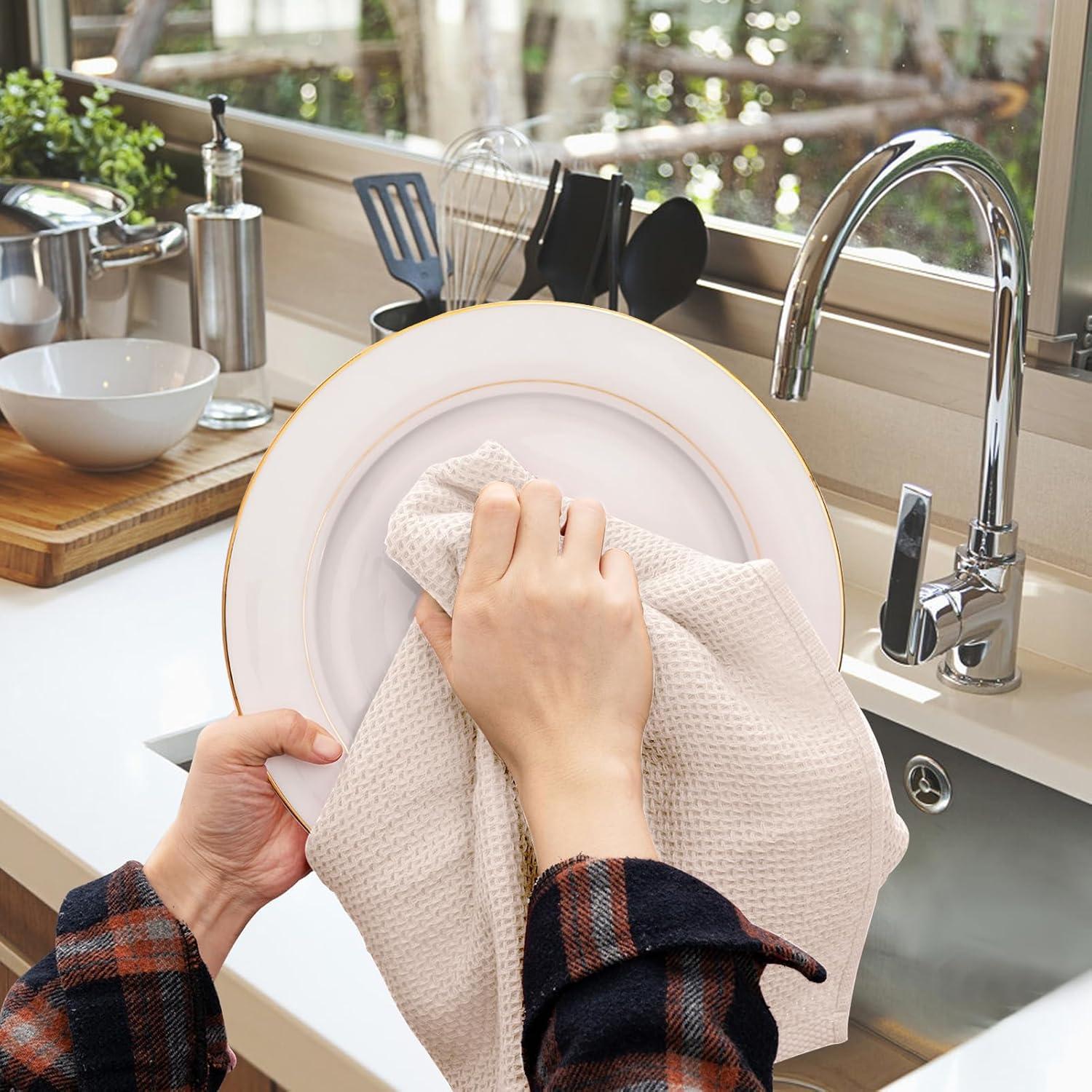 Toallas de Cocina de Algodón Joybest - Paquete de 4, 45.7x71.1 cm, Beige