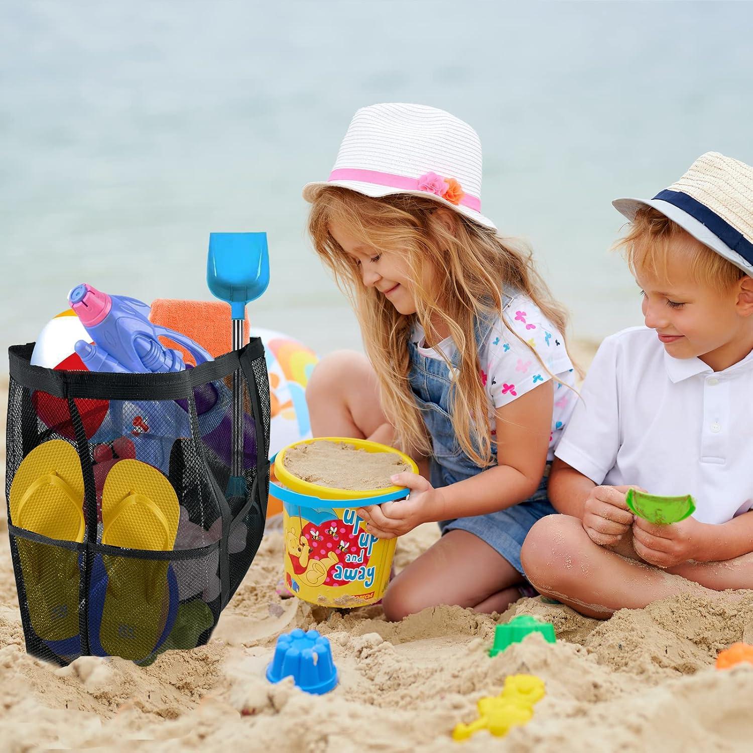 Bolsa de Playa Grande de Malla Negra - Ligera y Plegable con 9 Bolsillos