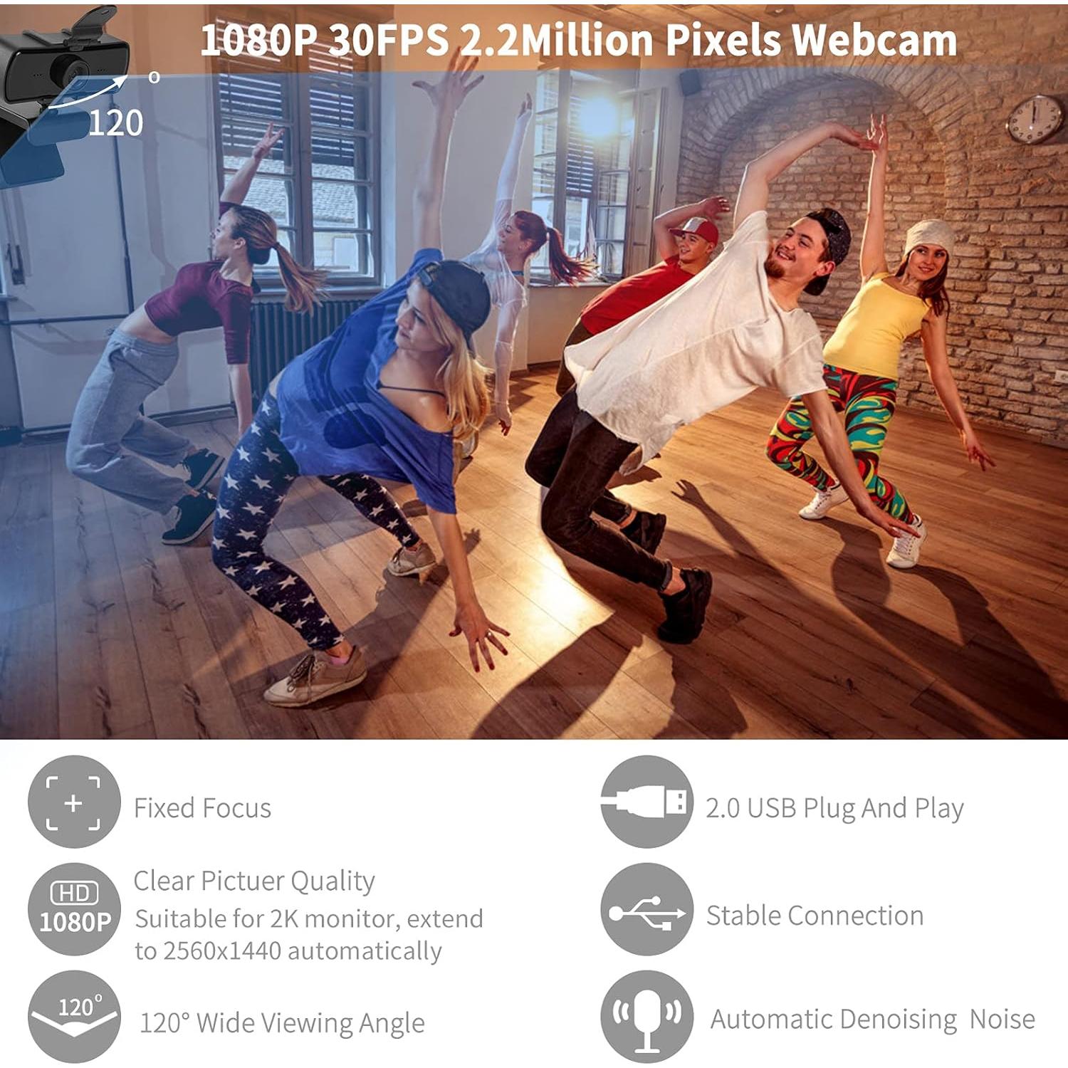 Cámara Web HD 1080P Ejfete con Micrófono y Cubierta de Privacidad