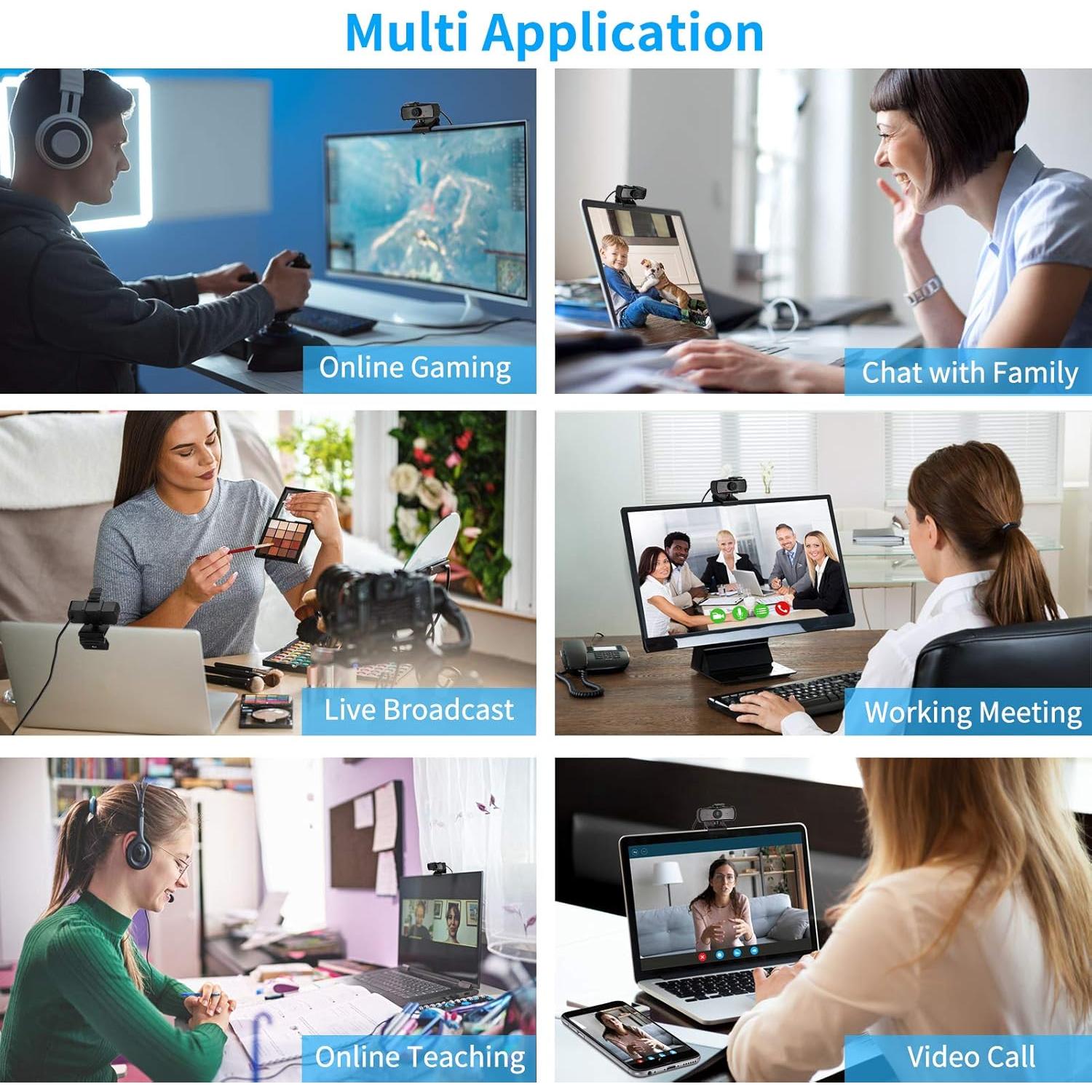 Cámara Web HD 1080P Ejfete con Micrófono y Cubierta de Privacidad