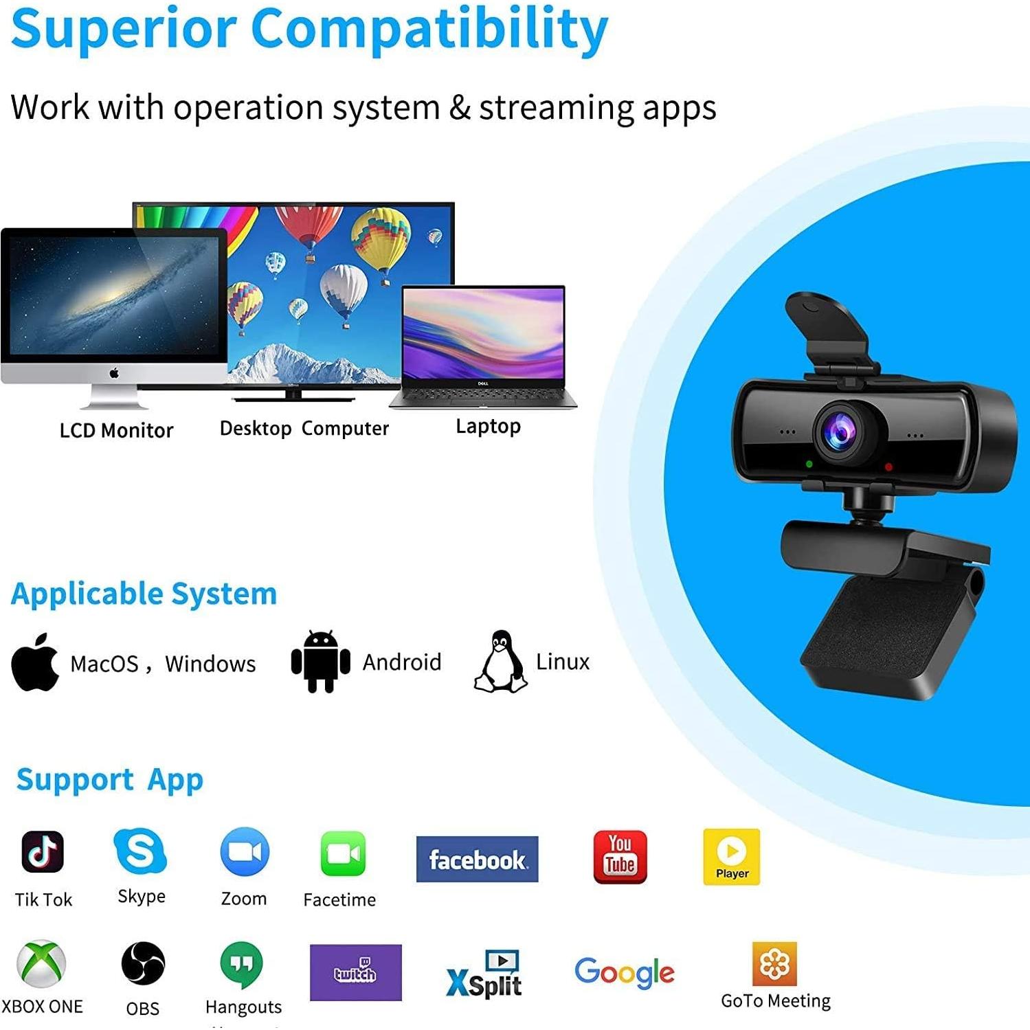 Cámara Web HD 1080P Ejfete con Micrófono y Cubierta de Privacidad