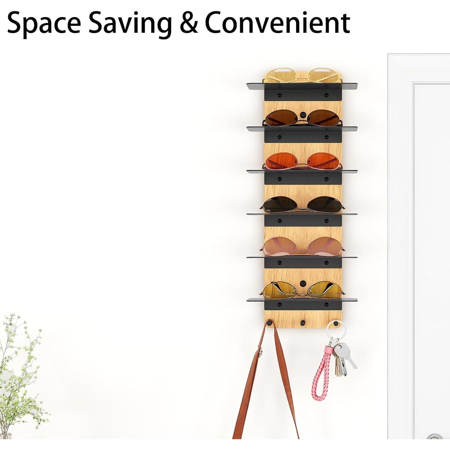 Organizador de Gafas de Sol XEENEW Negro, Soporte Pared 6 Estantes